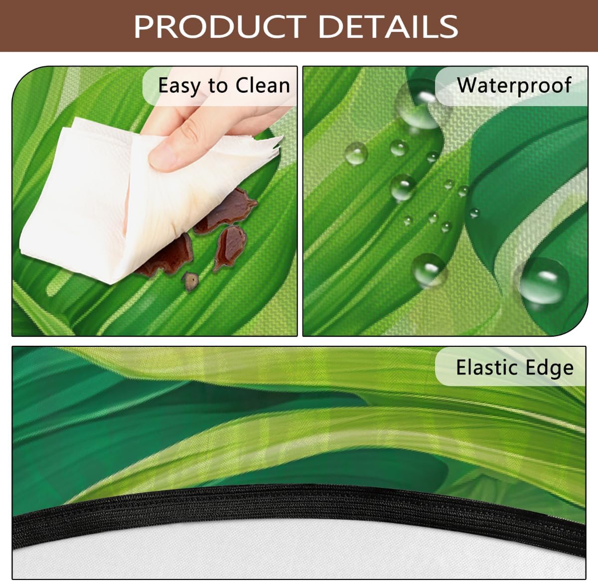 Palm Leaf Green Round Outdoor Table Cloth with Umbrella Hole Palm Leaf Summer Outdoor Round Fitted Tablecloth with Elastic Edge Waterproof Circle Table Cover for Patio Garden Picnic (45-56 in)