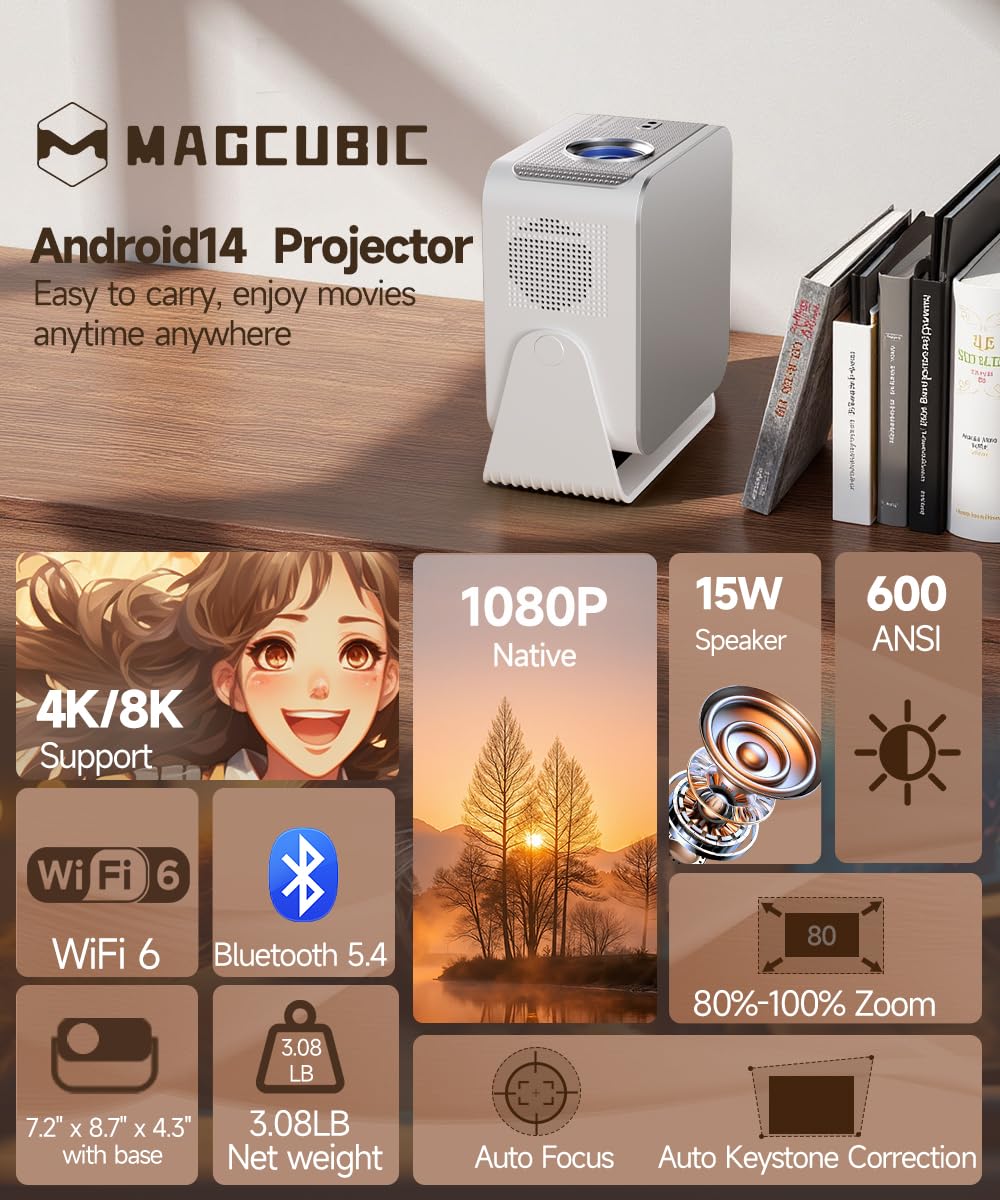 Magcubic Mini Projektor 4K - Android 14 Rzutnik Natywny 1080P HY350MAX