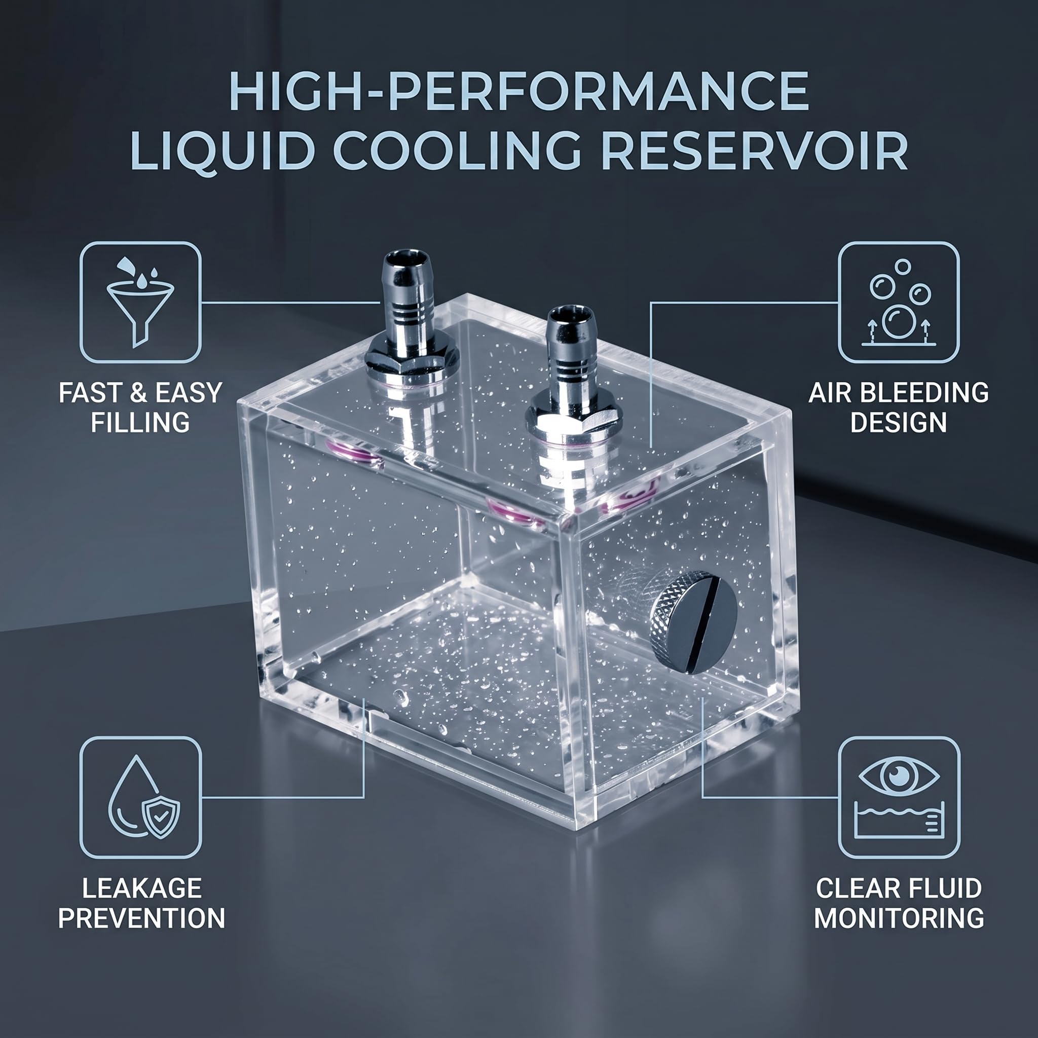 Nikou Réservoir de Refroidissement à Eau de 200 ml en Acrylique, Réservoir de Pompe de Refroidisseur d'eau de PC Transparent Système Liquide Refroidisseur, pour Ordinateur