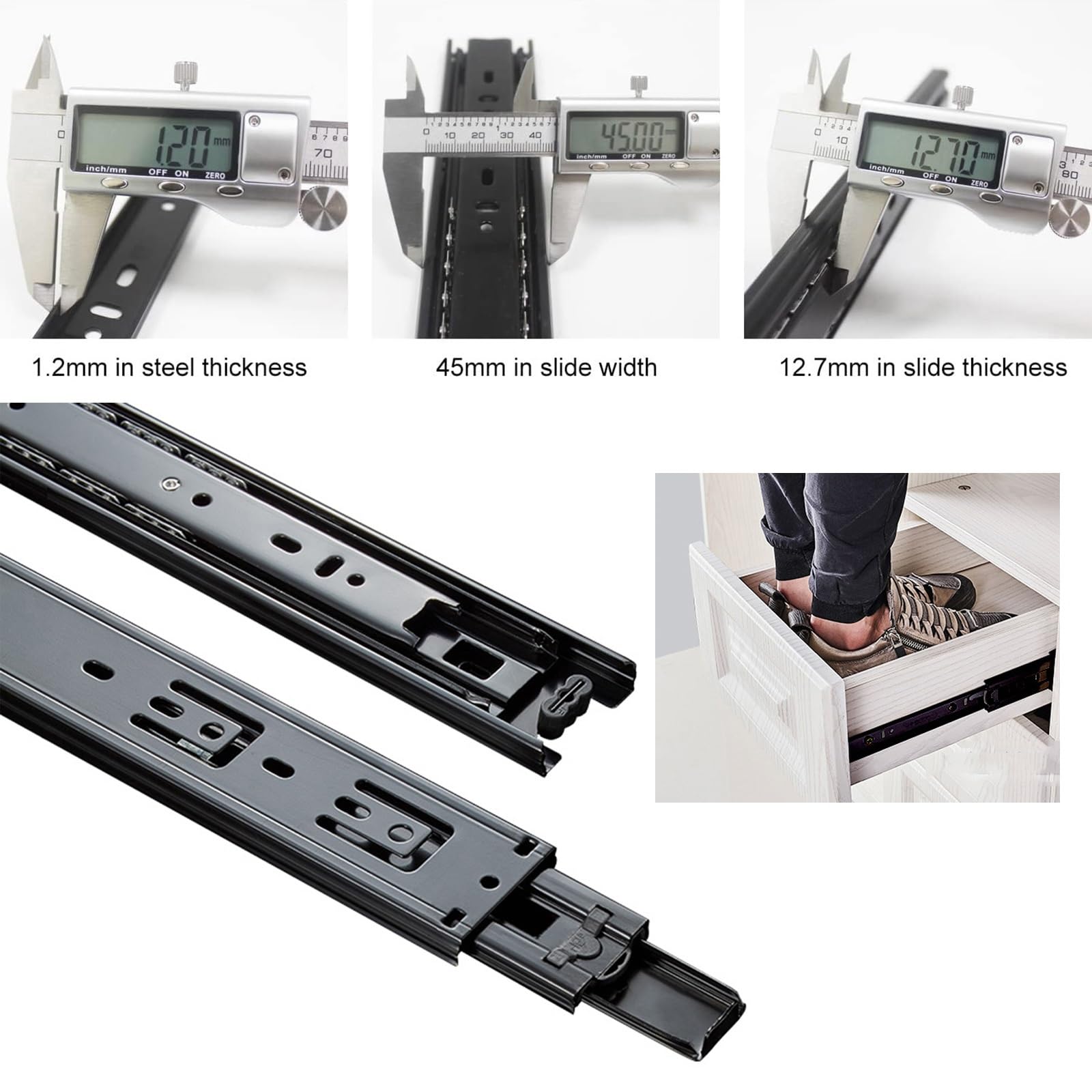 Kogellagers Ladegeleider Voor Keuken Lade, 20cm 30cm 40cm 50cm