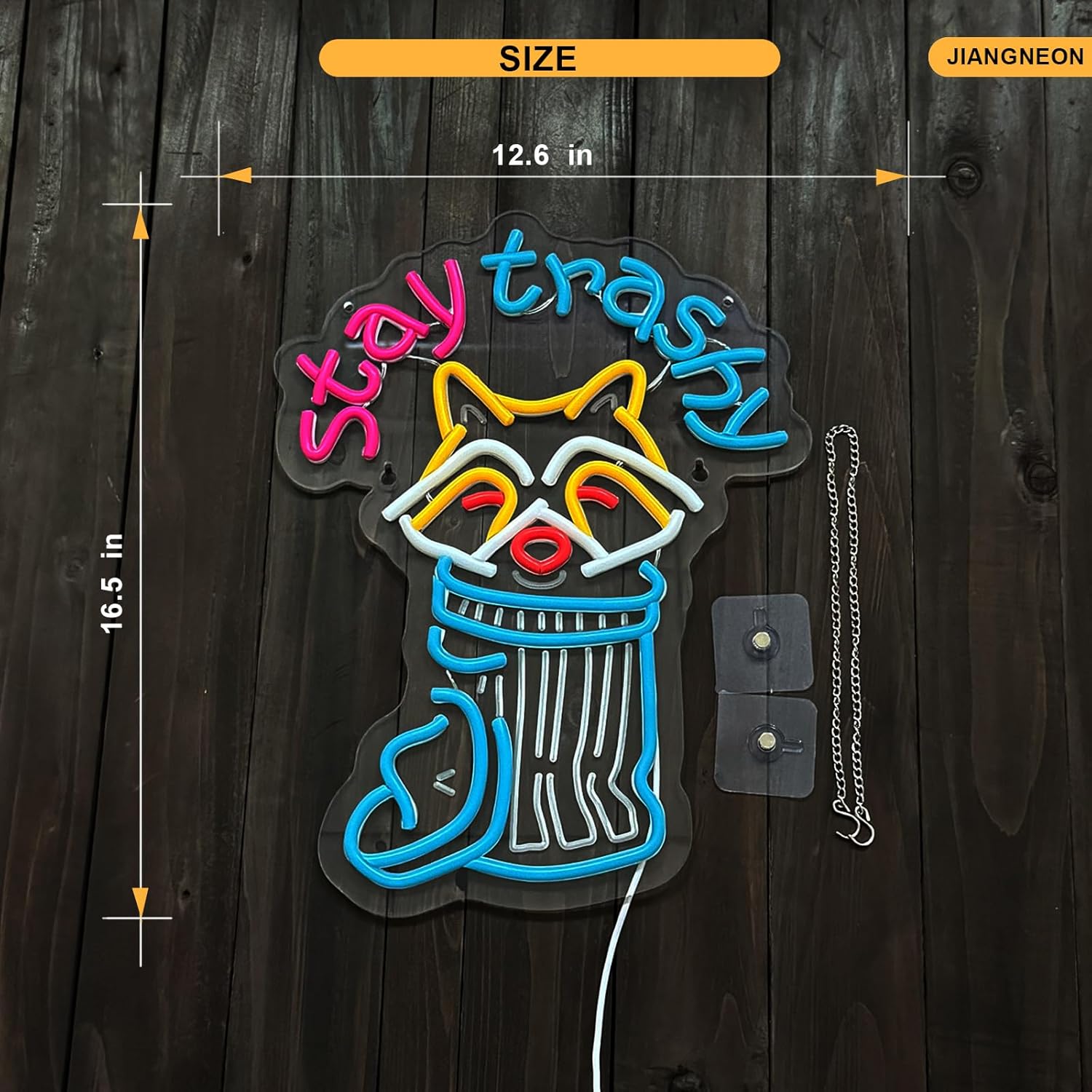 Stay Trashy Racoon Neon Sign for wall decor Smart plug timer compatible USB-Powered Suitable for Teen Room Gifts for Birthday Man Cave Bar Pub Art Decor (16.5x12.6 Inch) - Image 5
