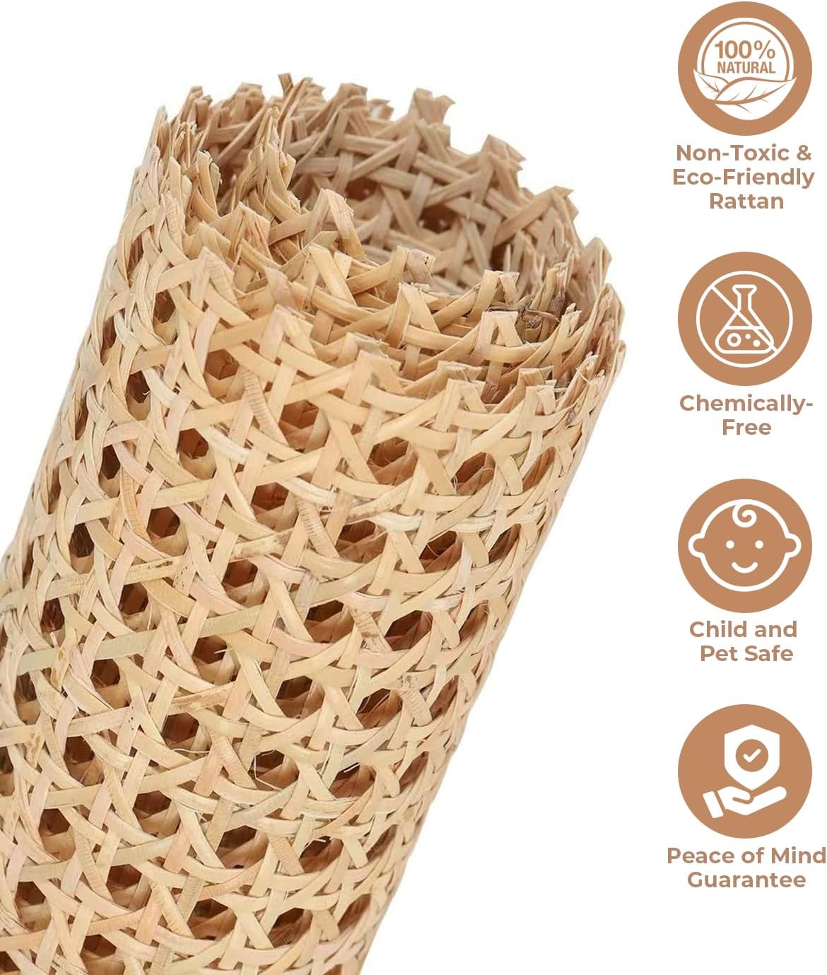 24 x 119 Inch Cane Webbing, Natural Rattan Cane Webbing Roll Open Mesh Woven Cane Material,DIY Furniture, Cabinet Repairs, Ceiling, Bed & Replacement Kits​