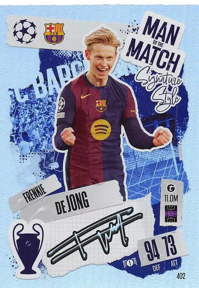 Match Attax 2024 2025 Frenkie de Jong Man of The Match, figurina collezionabile