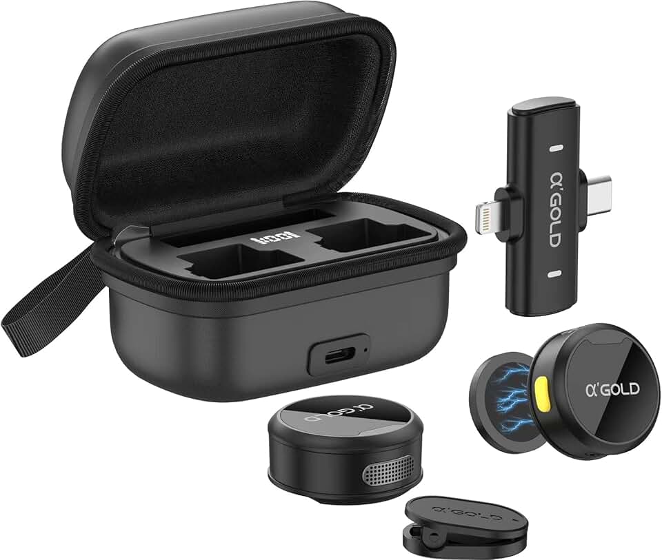 Kit com 2 Microfones de Lapela Sem Fio Bluetooth USB-C – Áudio Profissional com Cancelamento de Ruído, Compatível com iPhone e Android, Plug & Play para Vídeos, Lives e YouTube - Premium