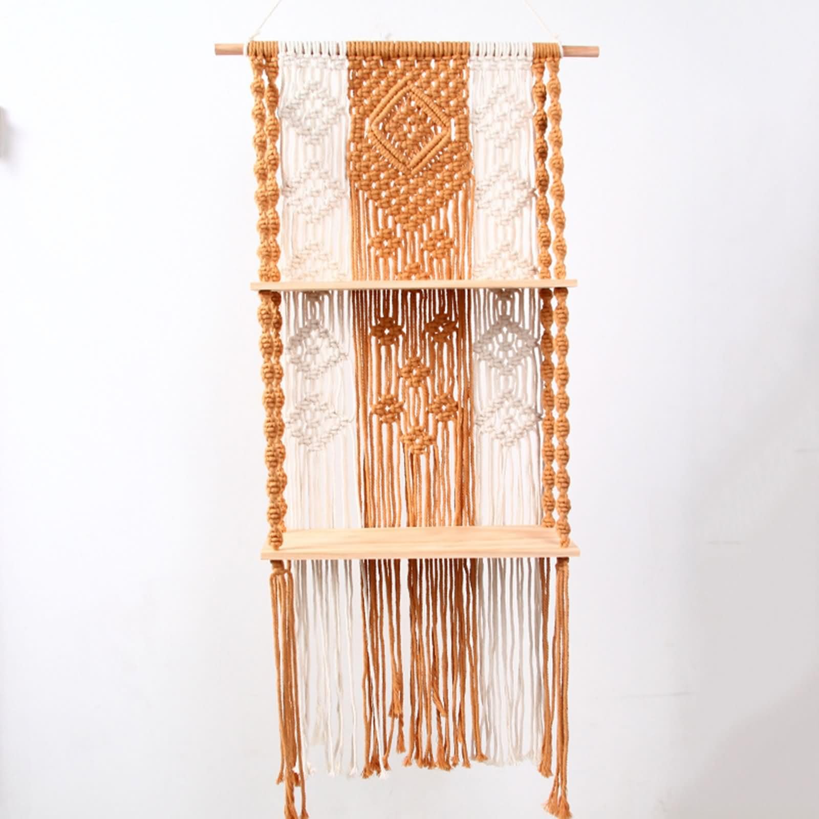 Homxi Tapiz de Macrame para Colgar 44x70cm,Tapiz Macrame con Estante Madera con Borlas Tejidas Tapiz Tejido Pared Marrón