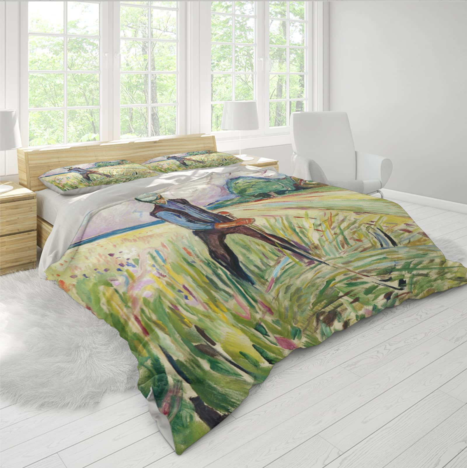 Edvard Munch Art komplet pościeli, styl wiejski, 3-częściowy zestaw pościeli, wygodna poszewka na kołdrę, 2 poszewki na poduszkę 230 x 220 cm