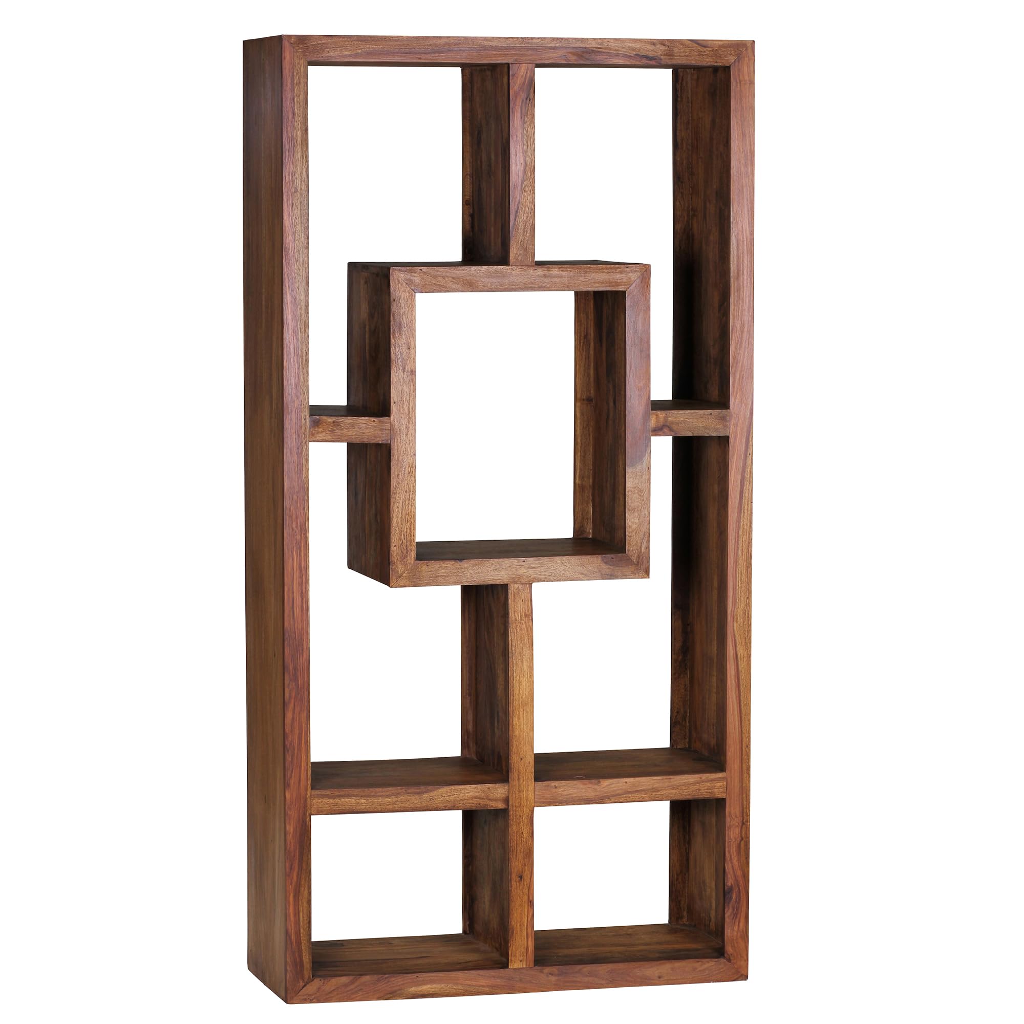 FineBuy Bücherregal aus Sheesham Massivholz – 90 x 180 cm, Standregal im Landhaus-Stil mit integriertem Cube
