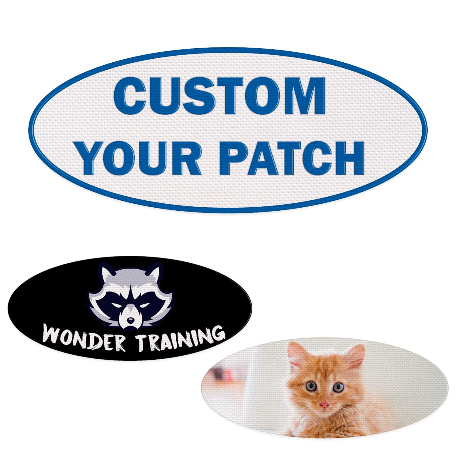 12 Parches termoadhesivos personalizados con imagen, logotipo, escudo, bandera. Parches ovalados para planchar sobre uniformes, productos DIY, identificación ropa. Apliques plancha 70mm x 30mm.