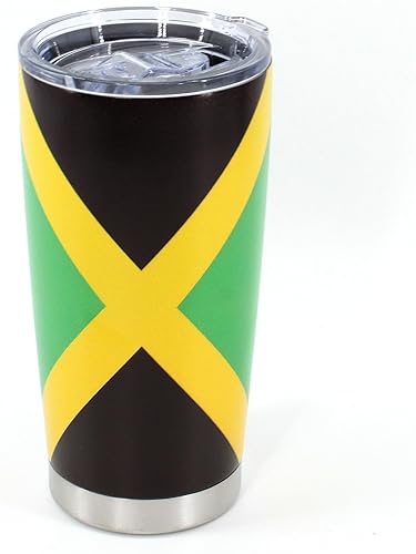 Miniatura 1 de Vaso de 20 onzas con tapa, acero inoxidable aislado al vacío de doble pared, taza de café aislada duradera, bandera de Jamaica, Reggea, Rasta,