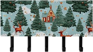Christmas Holiday Key Holder Wall Mounted, Adhesive Key Rack | Key Chain Organizer with 5 Hooks, No Drilling, Portable Key Rack Rail Hanger for Home, Hanging Storage Key black