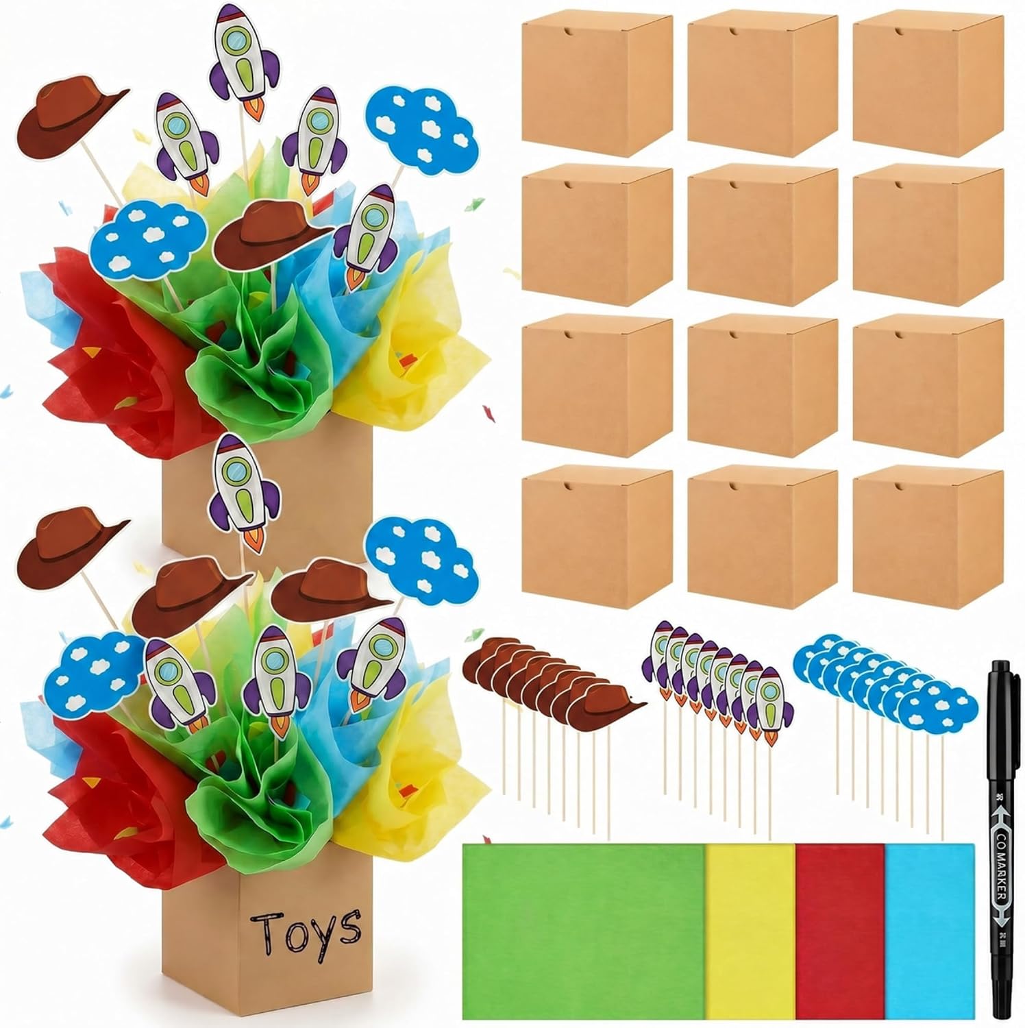 Spiareal 12 Set 110 Pcs Inspired Cartoon Story Themed Party Boxes Table Centerpiece Birthday Decorations Party Favors for Baby Shower Farm Animals Wedding Supplies