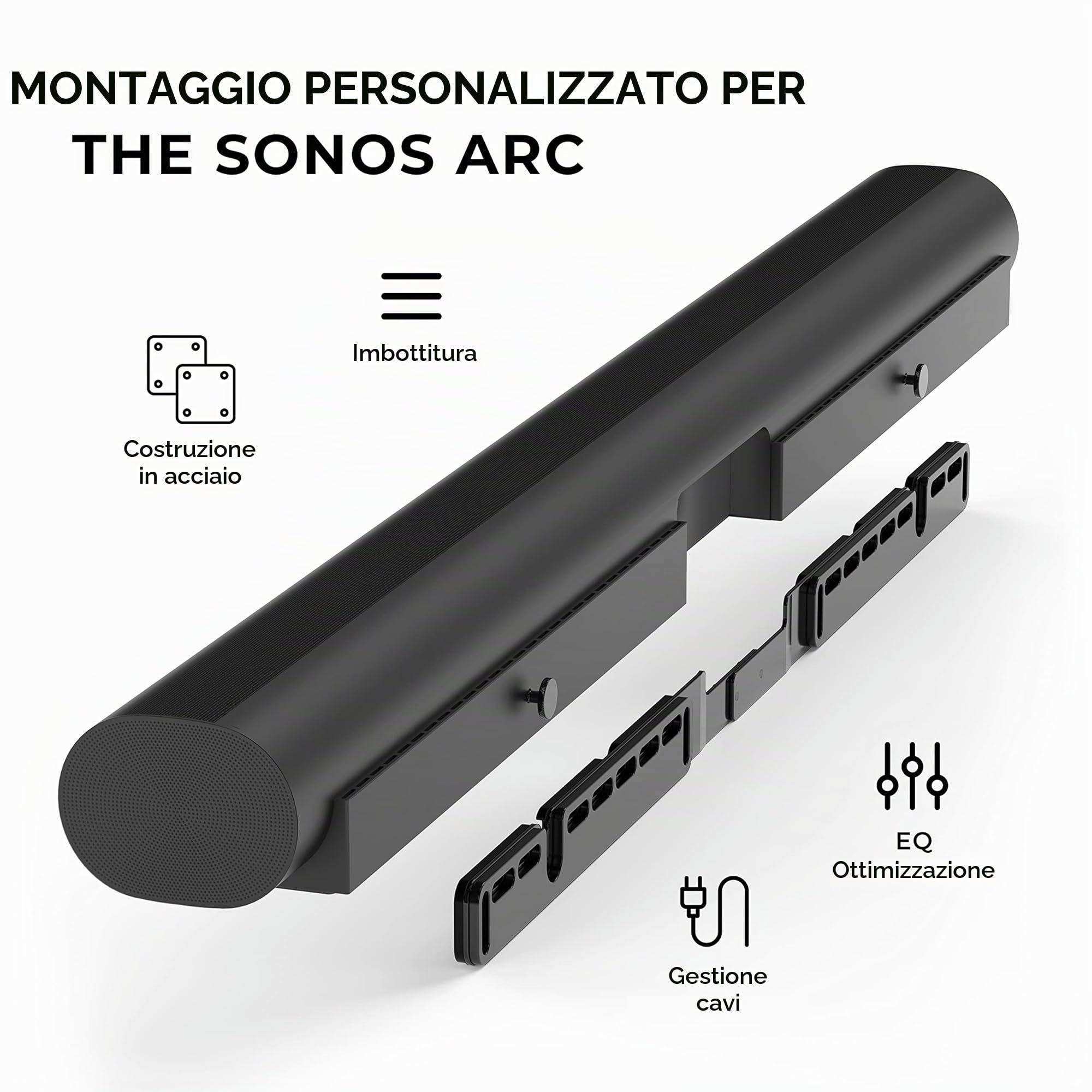 HumanCentric Supporto Compatibile con Sonos Arc Sound Bar (Nero) - Staffa di Montaggio Stile Galleggiante per Montaggio a Parete Sotto la TV