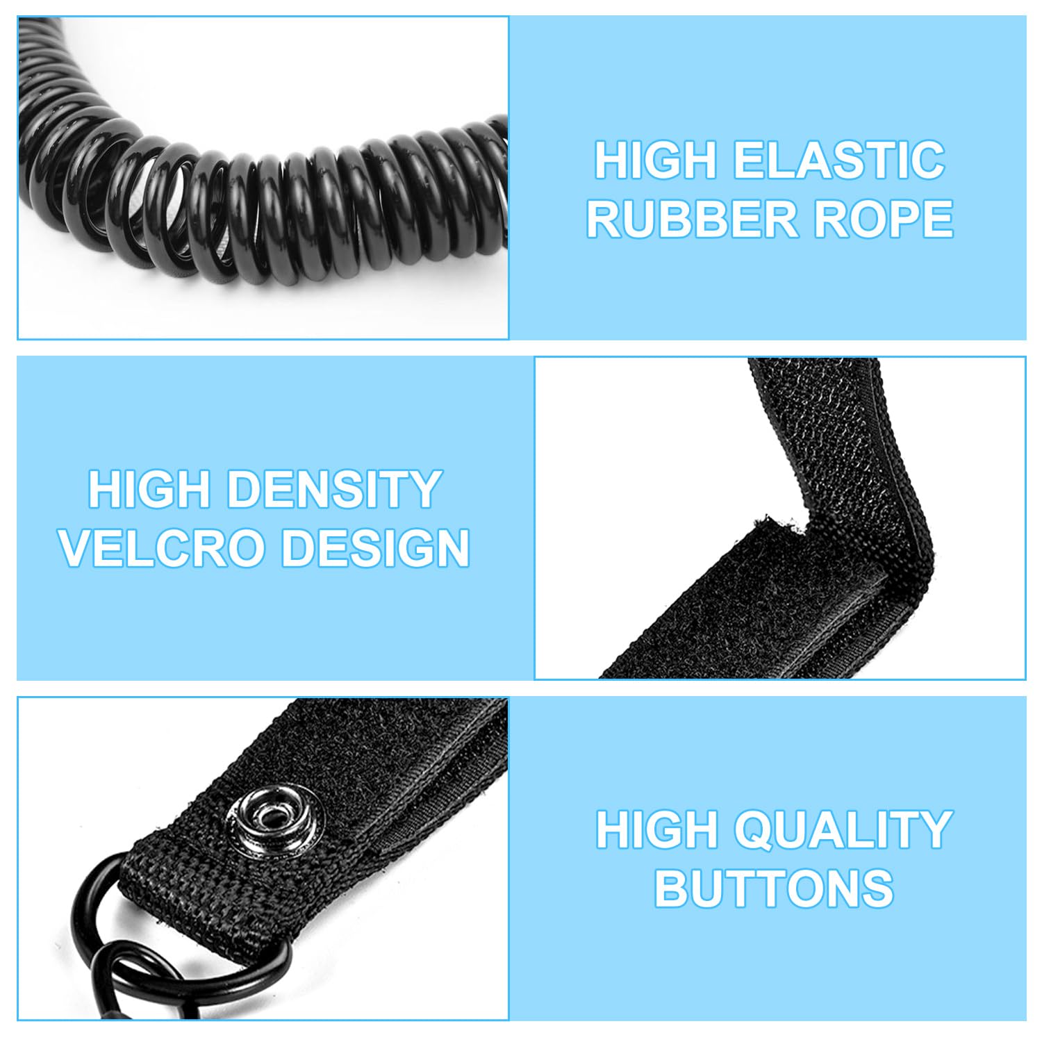 Tactical Lanyard Set, Comprend 2 Cordes Elastiques en Spirale, 2 Mousquetons, Robuste et Durable, Convient pour Le Plein Air, Le Camping, La Chasse, La Survie (Noir, Taille Moyenne)