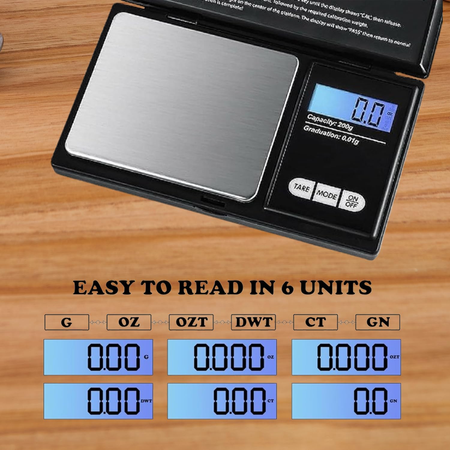 200g X 0.01g Digital Mini Pocket Scale, Weight Scale for Kitchen with Backlit LCD Display, Portable Travel Jewelry Herb Scale for Small Food, Black