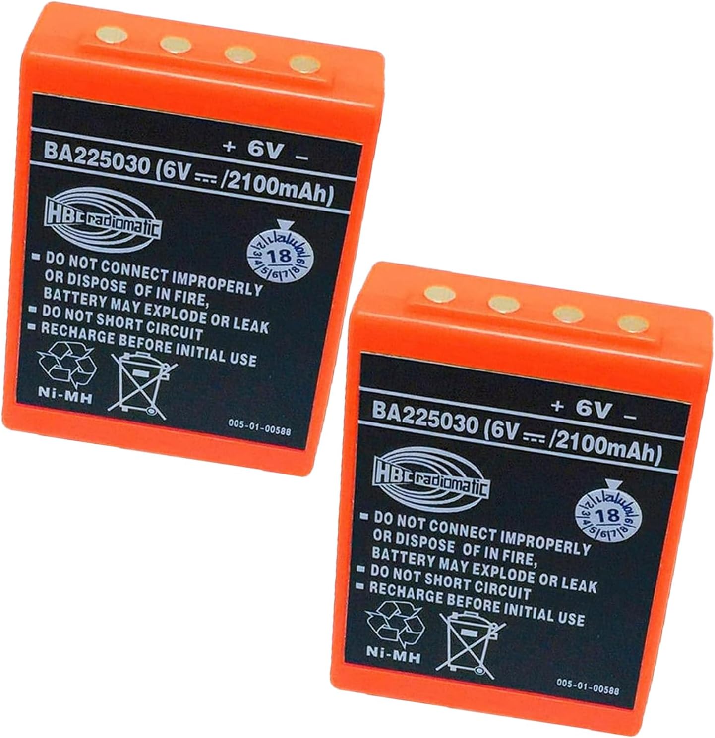 2-Pack BA225030 6V 2100mAh Ni-Mh Battery for HBC Crane Remote Control Pump Truck, Rechargeable