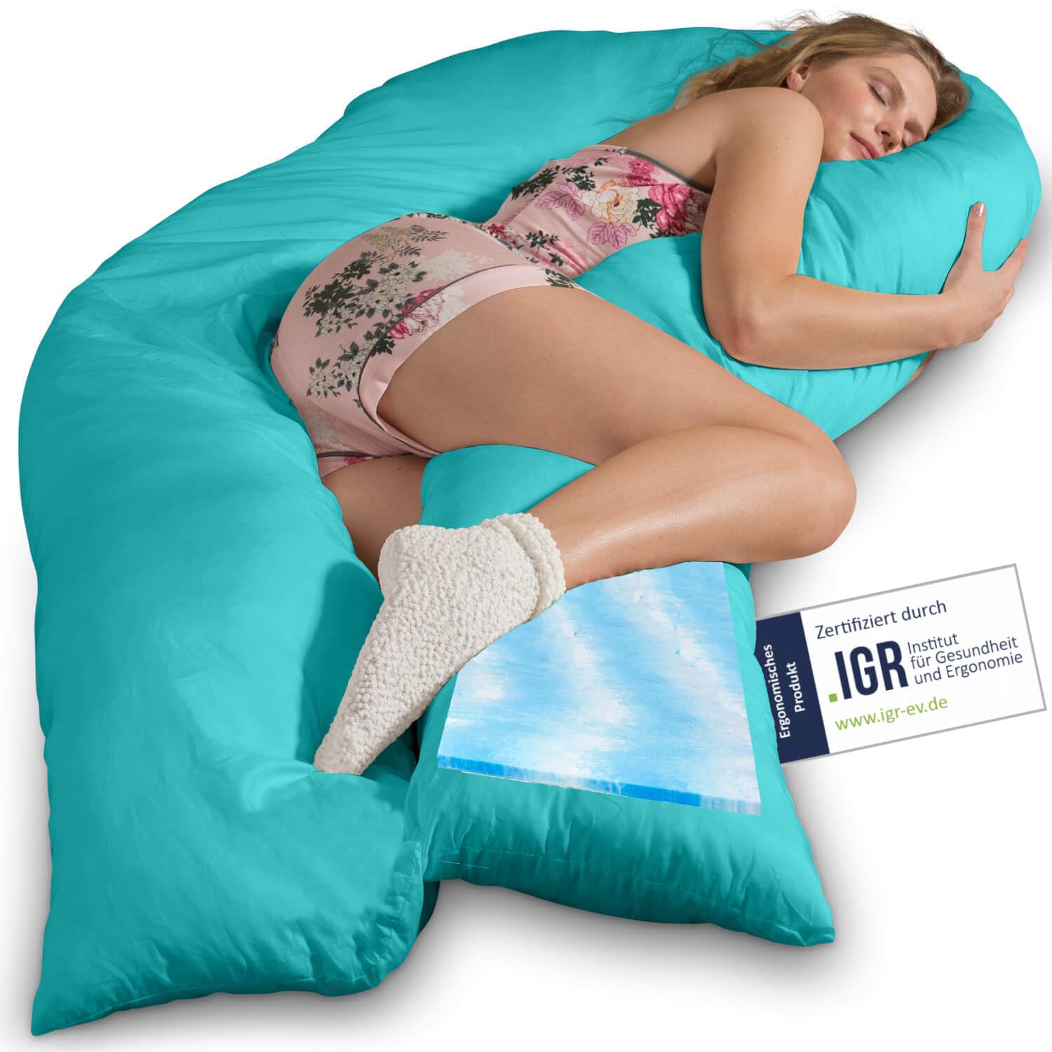 Traumreiter Seitenschläferkissen Visco XXL mit Bezug Baumwolle Türkis - Limited Color Edition