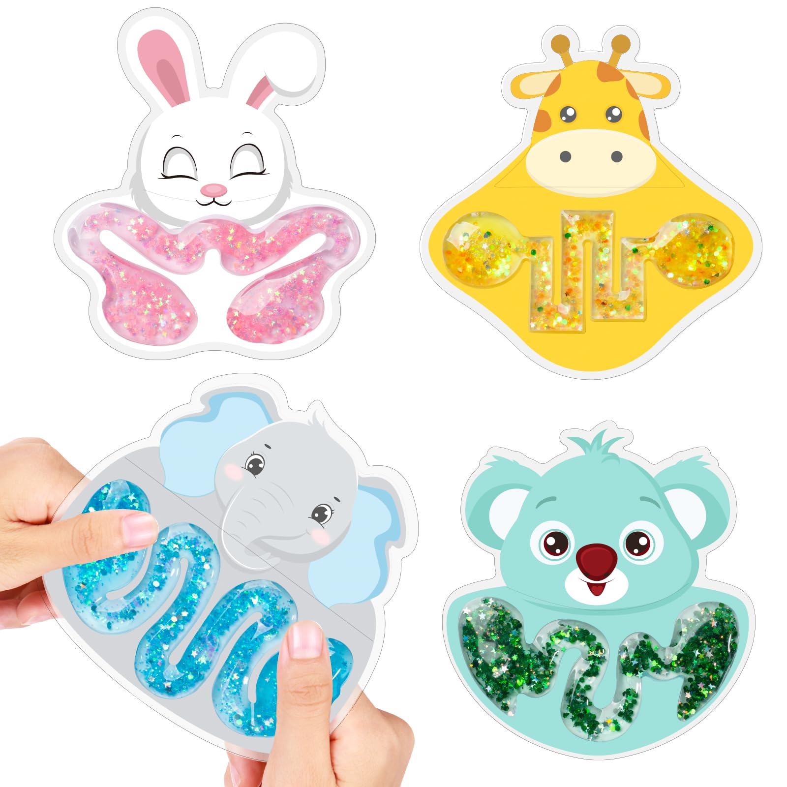 Squishy Tube Sensory Toys for Kids: 4 Pack Animal Theme Sensory Fidget Item for Autistic ADHD Special Needs, Classroom Calm Down Stress Anxiety Relief Tools, Sensory Tube Filled with Goo Glitter