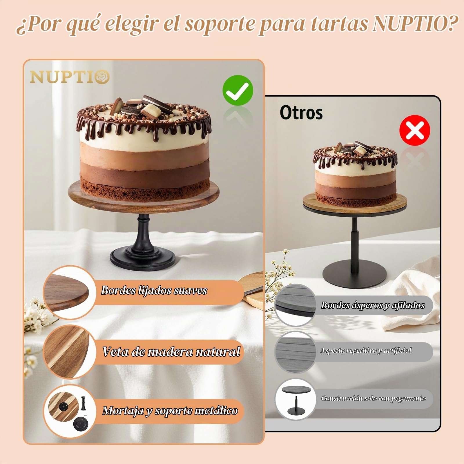 Nuptio Soporte Tartas Madera Negro: 29cm de Diámetro Soportes rústicos Tartas Pedestal, Soporte Redondo Madera Tartas de Boda Alto para Cupcakes Pasteles de Té de la Tarde Baby Shower