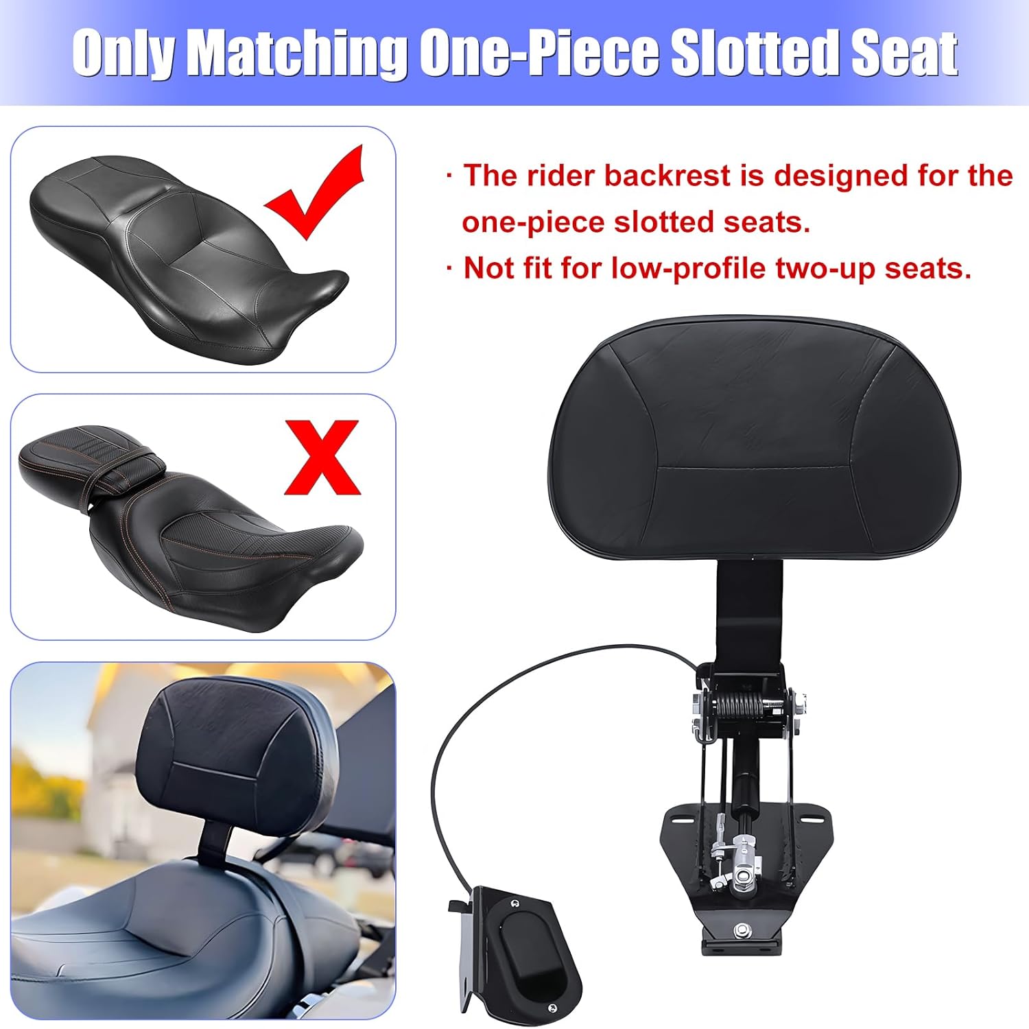 Adjustable Rider Backrest for Touring 2009-UP, Front Driver Back Rest Foldable Pad Seat Kit for Harley Davidson CVO Street/Road/Electra Glide Road King Ultra Limited FLHR FLTRX FLHX FLHT Accessories