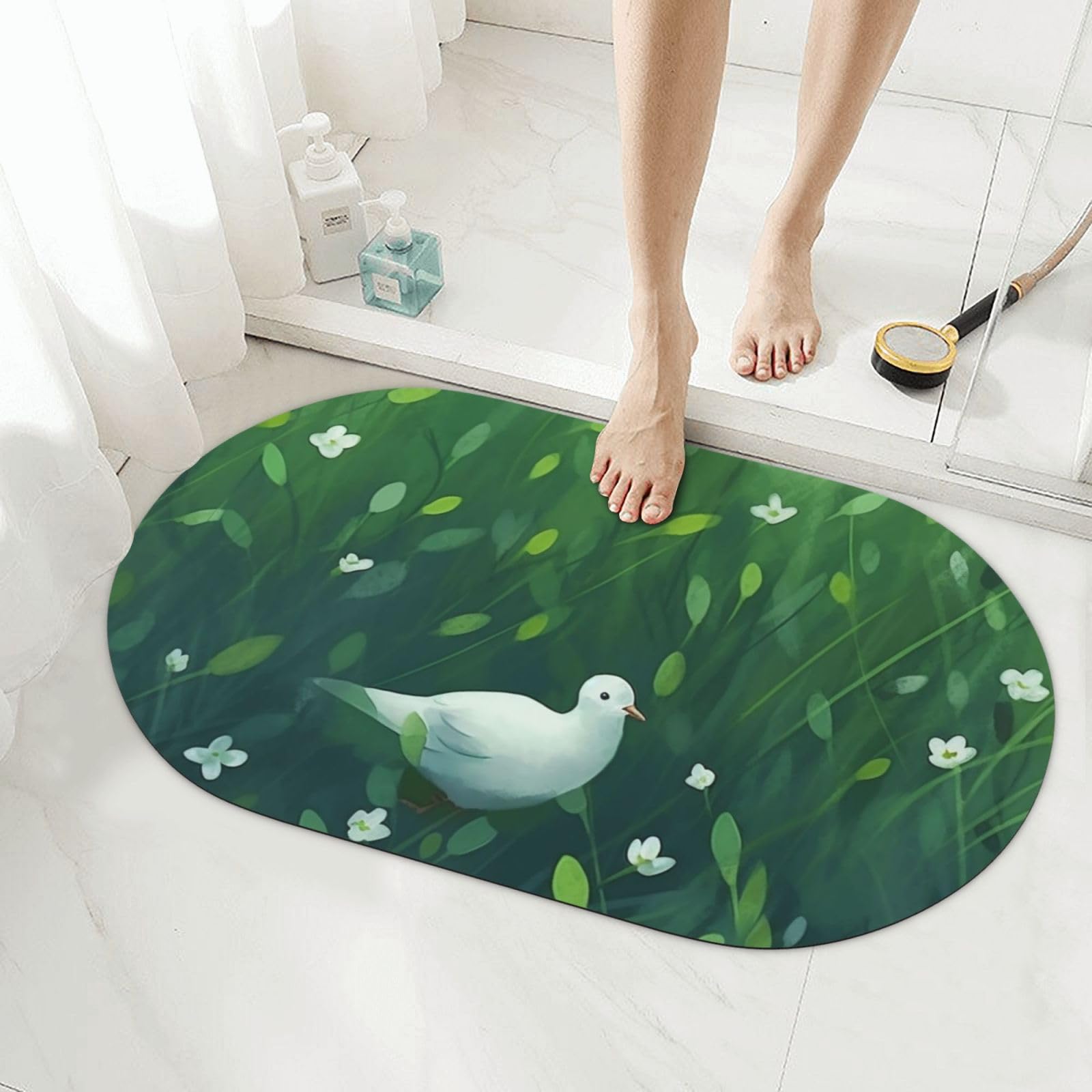 Tapis de bain en pierre pour sortie de baignoire et douche design herbe