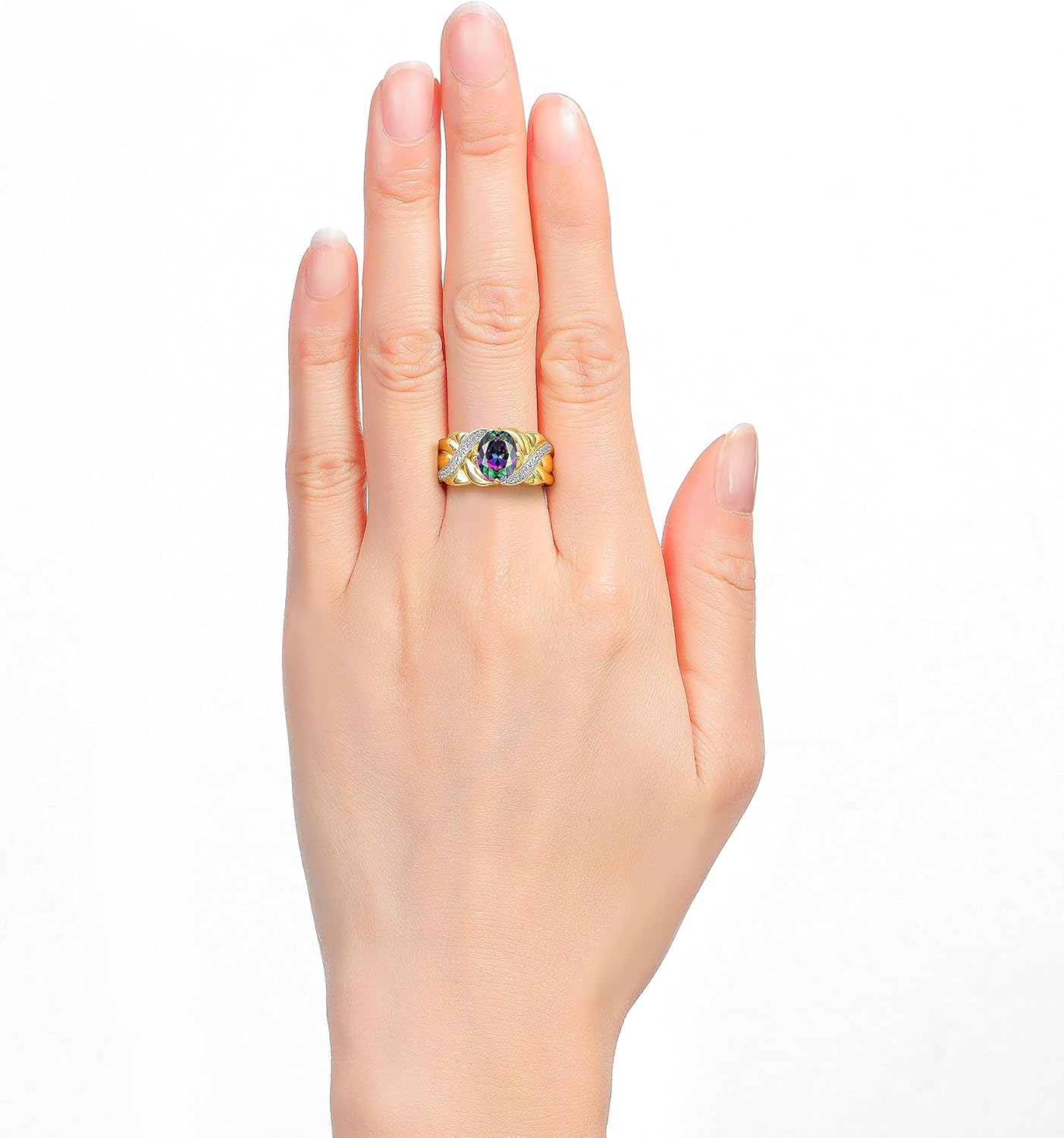 Rylos Classic Ring with 9X7MM Oval Gemstone & Diamonds – Radiant Birthstone Color Stone Jewelry for Women In Yellow Gold Plated Silver – Available in Sizes 5-13