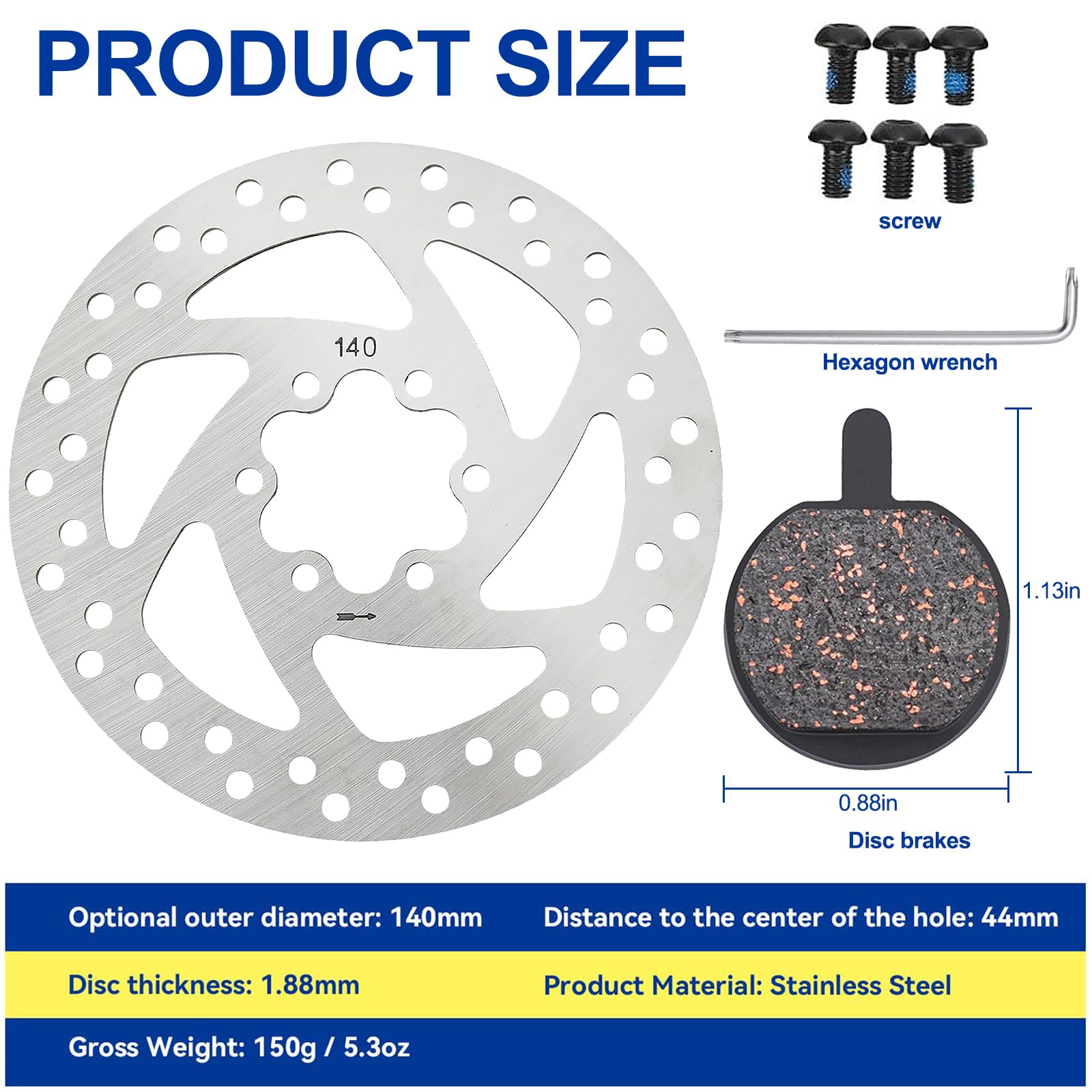 140mm Tarcza Rowerowa Tarcza Hamulcowa Wirnik, Tarcza Hamulcowa Ze Stali Nierdzewnej z 6 Śrubami, dla Segway Ninebot F20 F25 F30 F40, KUGOO M4 / M4 Pro