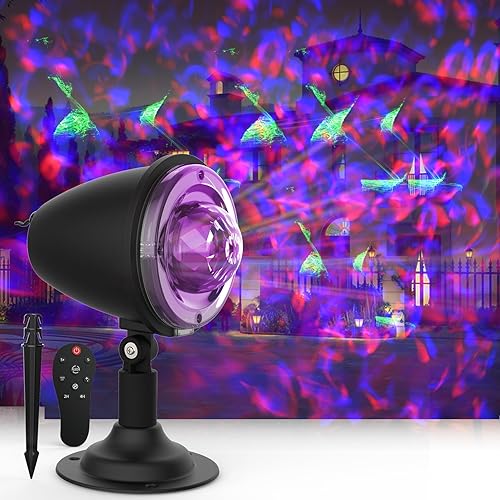 Proyector de luces de Navidad de Halloween para exteriores, 2 en 1 con ondas de agua, luz láser Aurora con control remoto, luz LED impermeable para