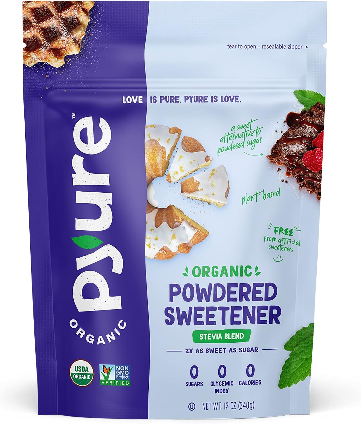 Organic Powdered Sweetener | Sugar-Free Confectioners Sugar Substitute for Baking | Keto, Gluten-Free, Zero Calorie, Zero Carb, Plant-Based Stevia Blend | 12 oz