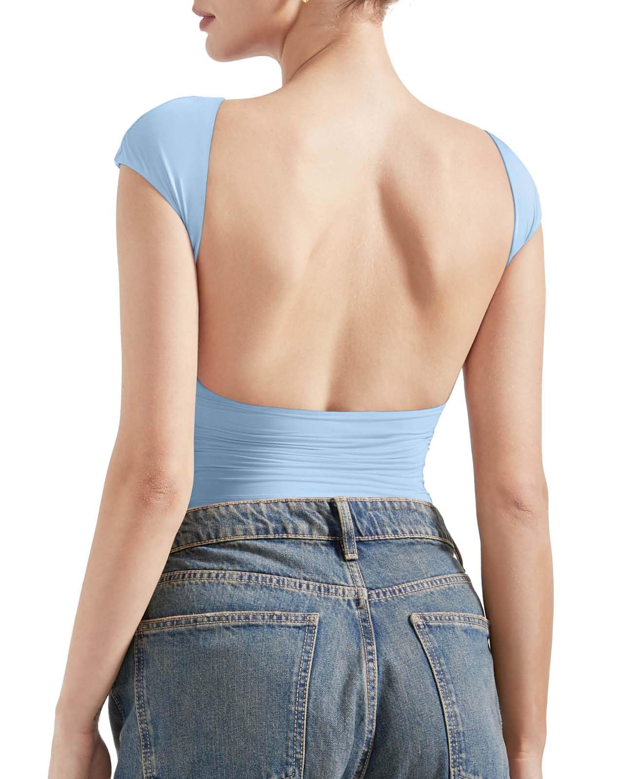 SUUKSESS Women Backless Sexy Going Out Tops Double Lined Open Back Y2k Basic Tee Shirts