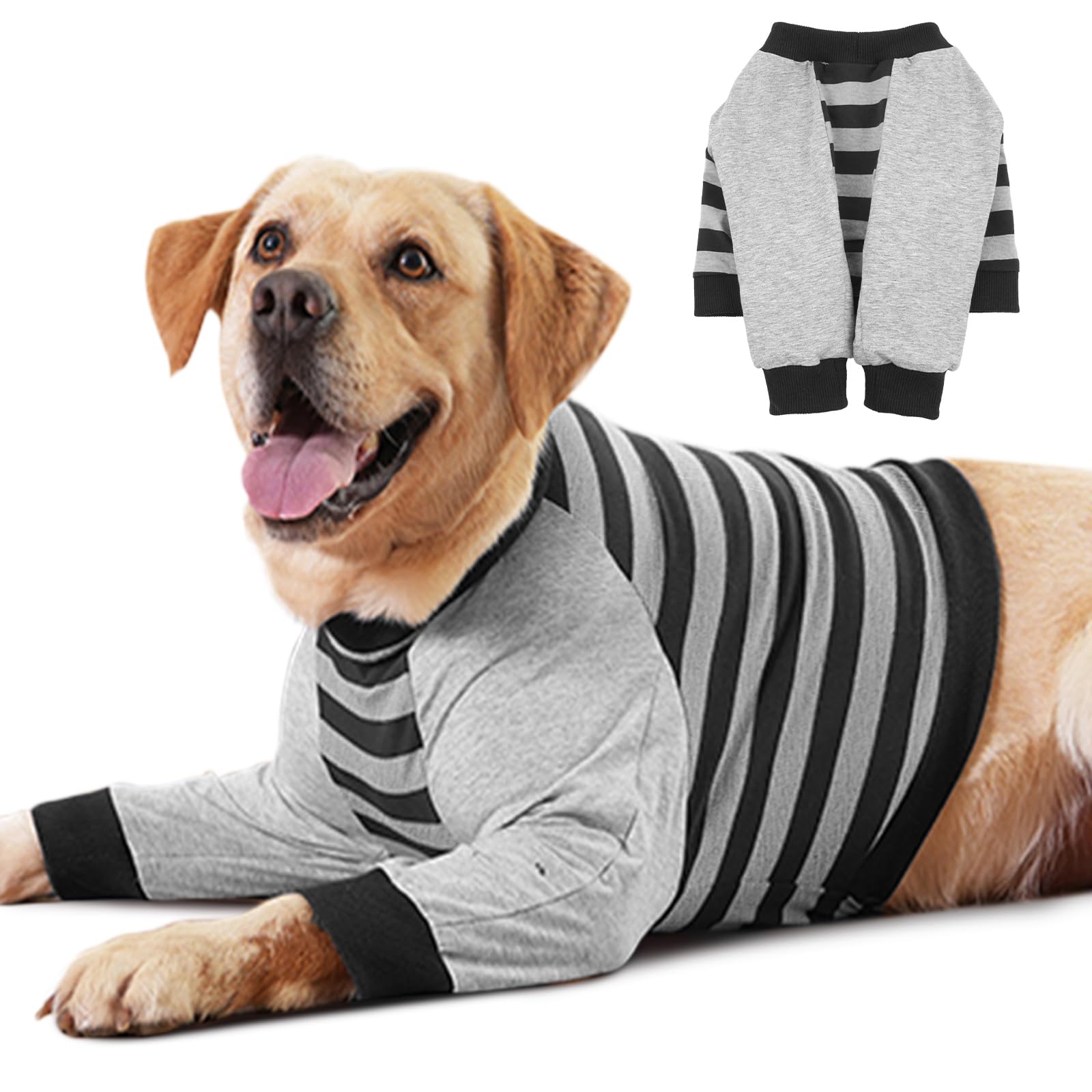 FUAMEY Dog Recovery Sleeve,Dog Recovery Shirt with Front Leg Dog Elbow Protector Stop Licking Joints Dog Surgery Suit for Medium Large Dogs Protecting Dog's Leg Wounds Black Stripes XXXL