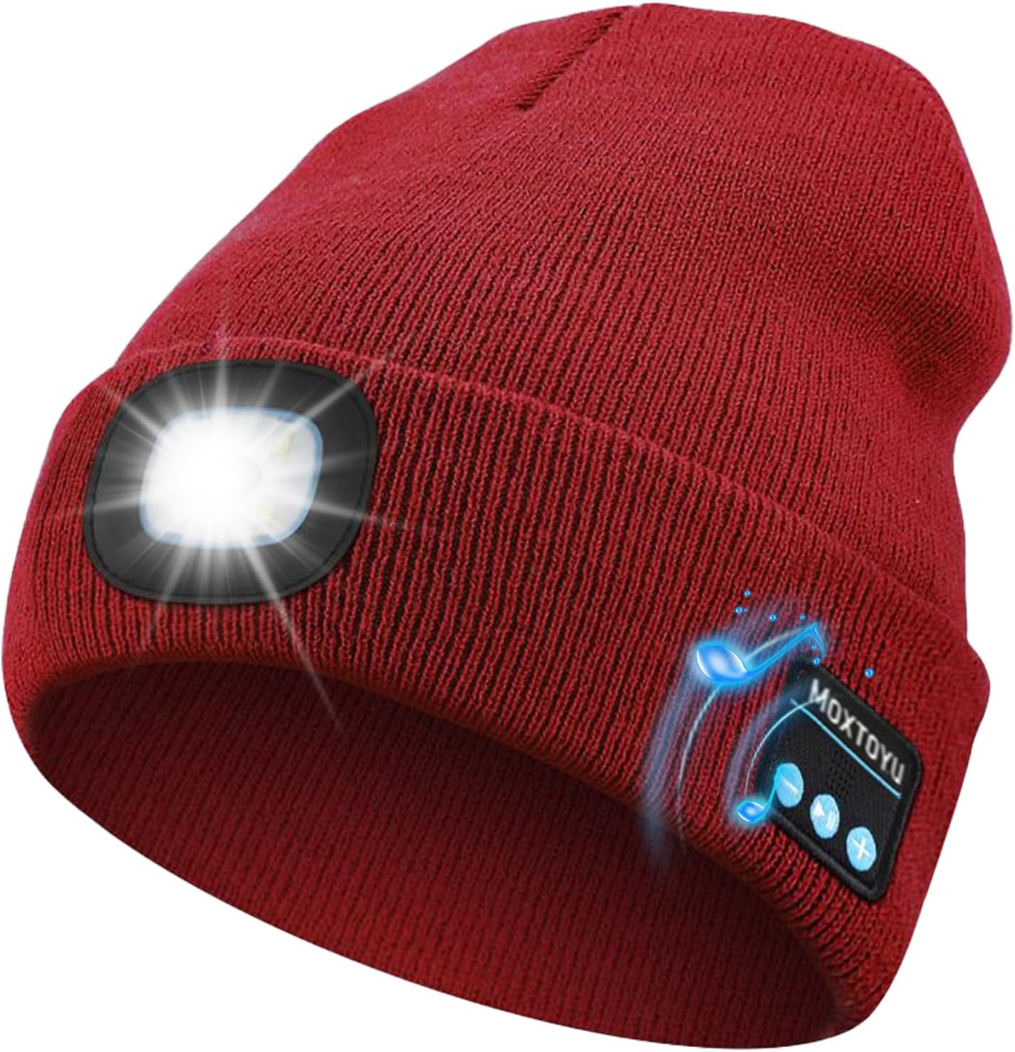 MOXTOYU Bluetooth Beanie with Light, USB Rechargeable LED Headlamp Winter Hat, Men Women Valentine's Day Gifts