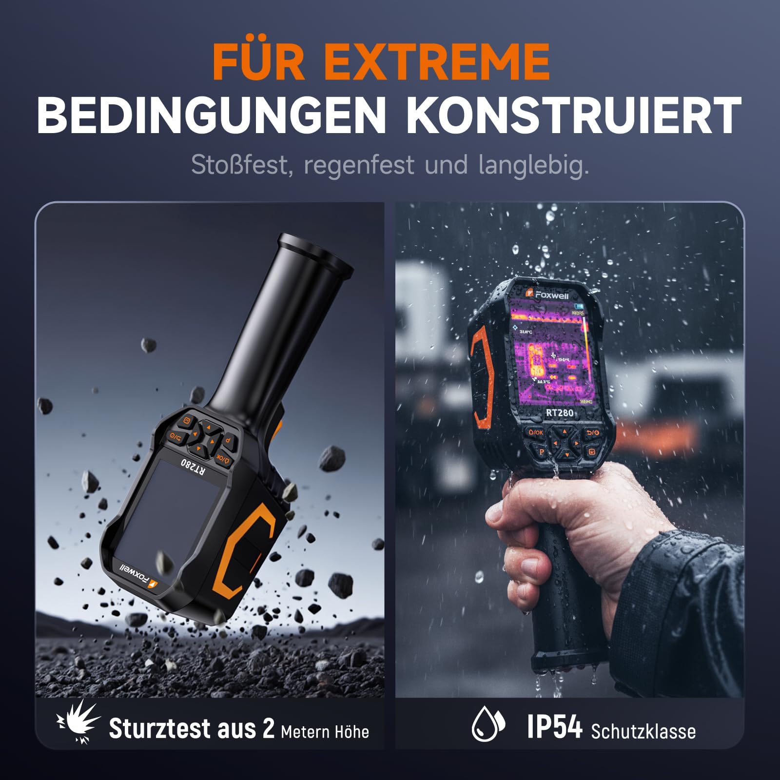 FOXWELL Wärmebildkamera RT280, 320 X 240 2,8“ LCD Bildschirm tragbare Thermal Camera, 240x180 TISR-Auflösung, -20°C bis 550°C, 25Hz Wärmekamera mit Laser, 8GB, PC-Analyse, Videoaufzeichnung(320*240)