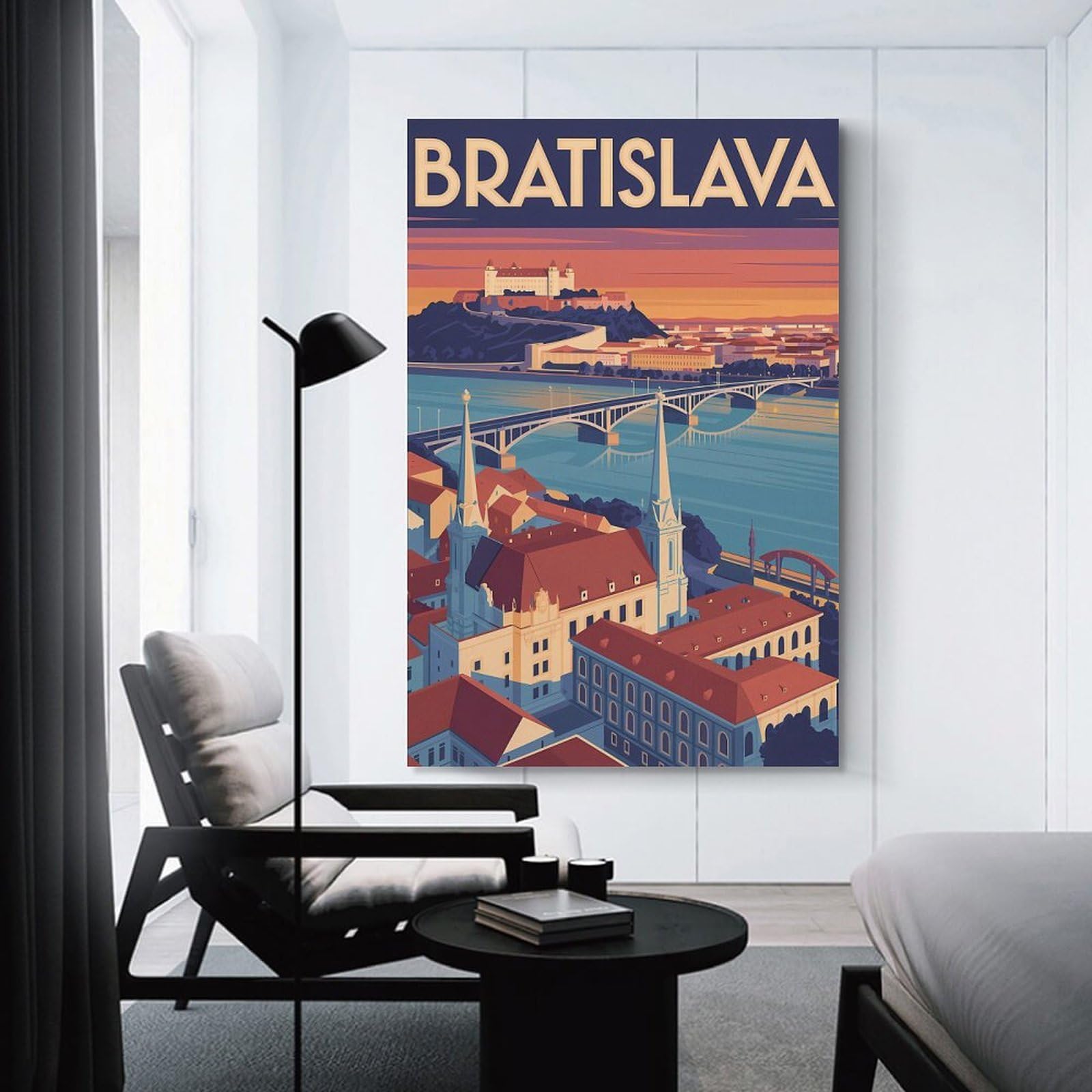 Junmoney Hanging Wall Art Bratislava Cityscape Travel (2), 20x30inch(50x75cm), for Wall Displays, Bedrooms Or Room Updates, Wall Decor Suited to Curated Displays