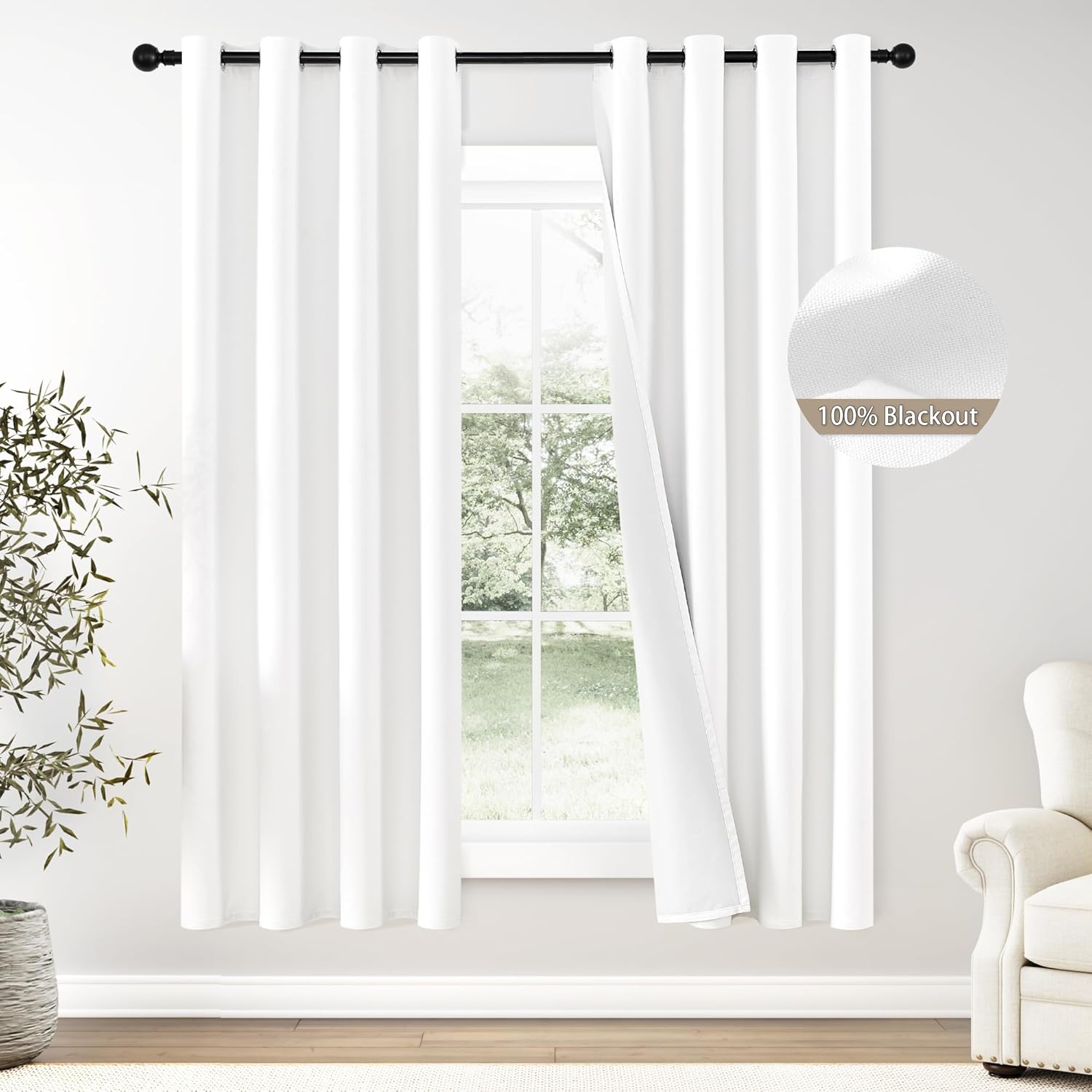 ChrisDowa 100% Blackout Pure White Solid Curtains 72 Inches Long 2 Panels for Bedroom Living Room,Farmhouse Room Darkening Thermal Insulated Soundproof Grommet Top Window Treatment Drapes,52x72 52"W x 72"L (Pack of 2) Pure White