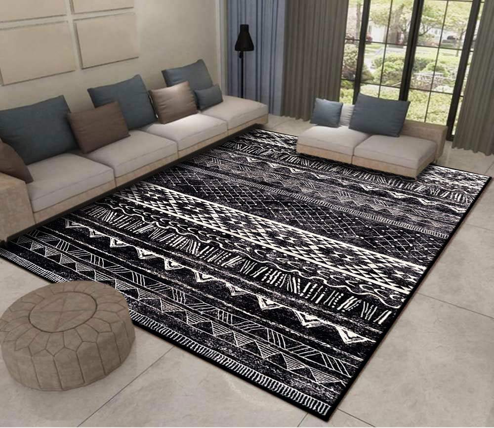Alfombras Salon Grandes Alfombra Salón Pelo Corto Diseño Moderno Alfombra Vintage Style para Comedor Pasillo y Habitación (Blanco Negro, 200 x 300 cm)
