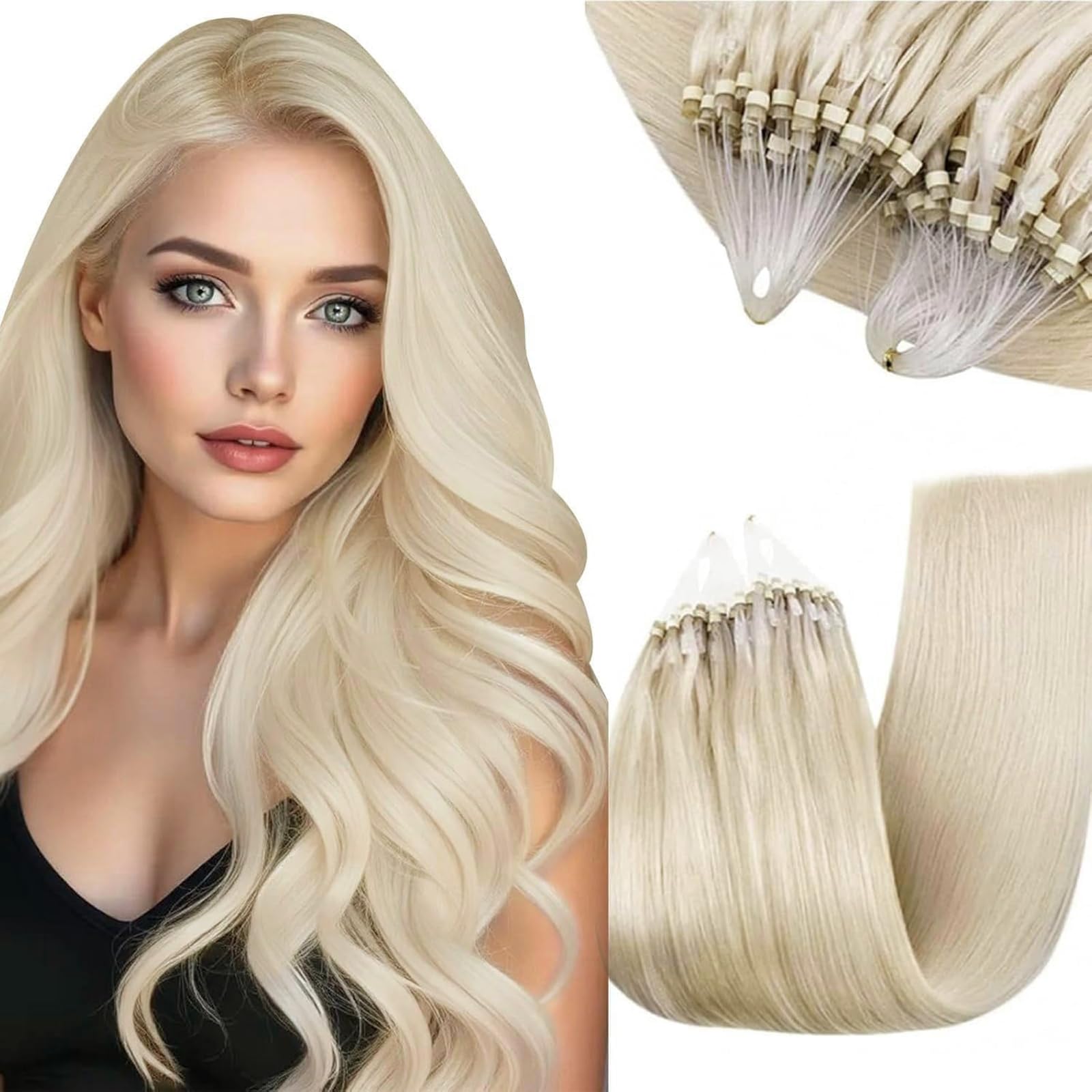 RUNATURE 18 Inch Nano Hair Extensions Real Human Hair Black Balayage Brown Nano Beads Hair Extensions Real Human Hair Ombre Blonde Invisible Straight Remy Nano Rings Hair 50g 50s #1b/4/27 — view 16