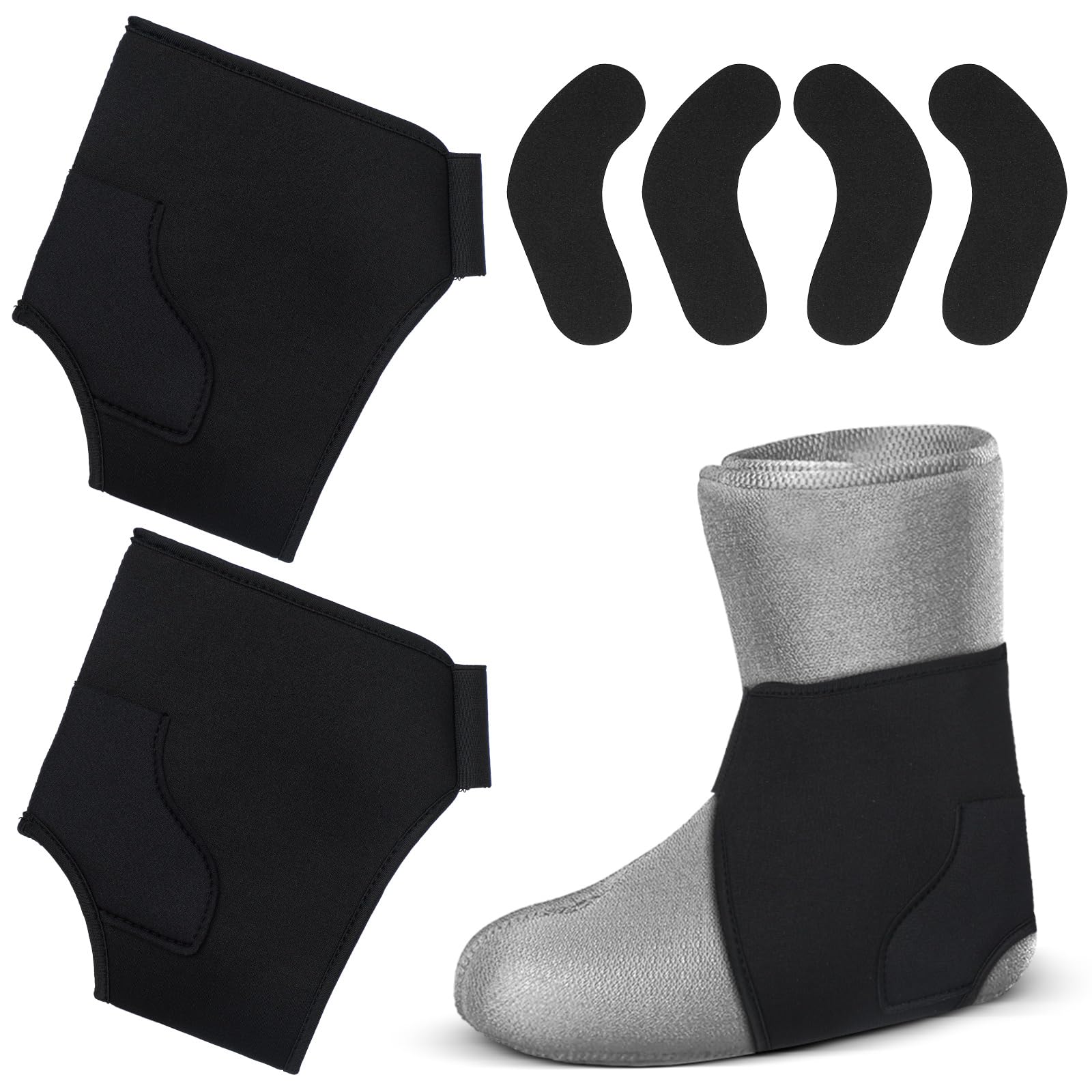 Syhood Ski Snowboard Boots Fitting Liner Sleeves with 4 Pcs J Bar Boot Fitting Pads, Ski Boot Foam Padding Ankle Wrap Boot Liner Inserts to Reduce Heel Lift Ankle Blisters, Size L, Black, us shoe size