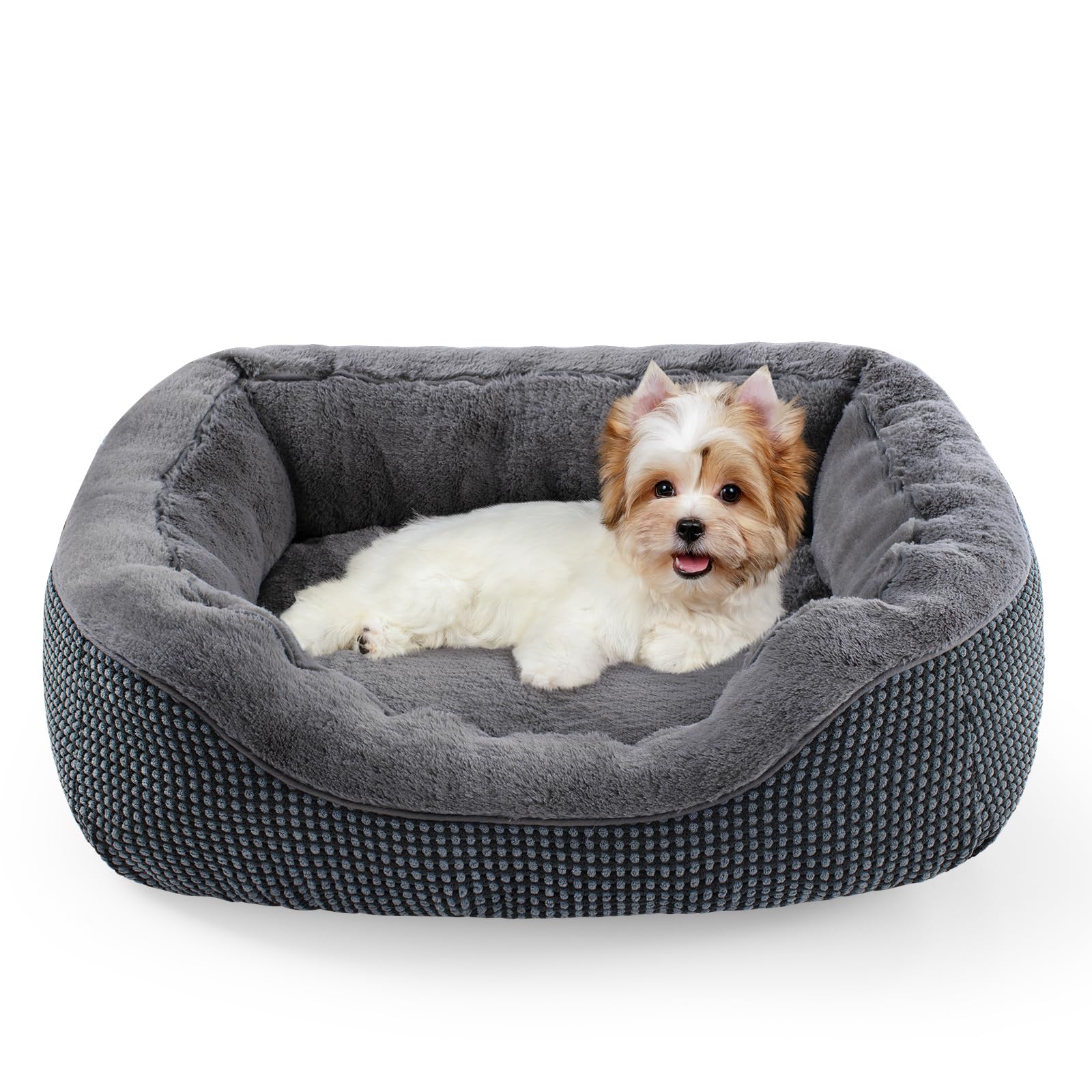 INVENHO Dog Beds for Small Medium Dogs Washable, Calming Dog Bed Small Size Dog, Orthopedic Dog Bed, Warming Soft Calming Sleeping Puppy Bed Durable Pet Bed with Anti-Slip Bottom, Dark Grey