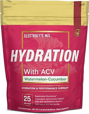 Hydration Powder Packets - Watermelon Cucumber Flavor | Sugar Free Electrolyte Drink Mix | with ACV & Vitamin C | 25 Stick...