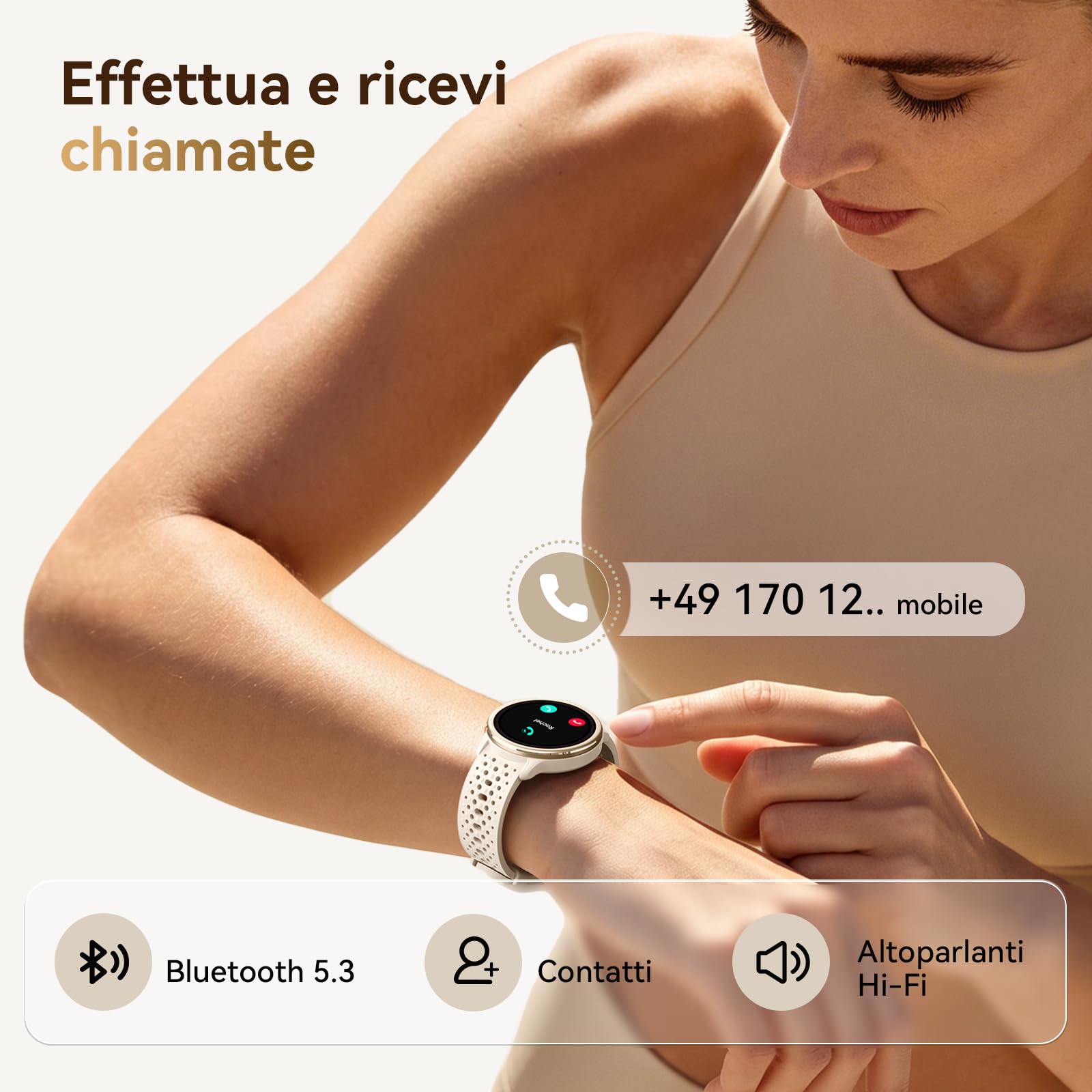 Smartwatch Donna 1.27'' Orologio Uomo Rotondo con 2 Cinturini,120+ Modalità Sportive, Corsi di Ginnastica 3ATM Monitoraggio Salute e Sonno Contapassi Fitness Watch per Samsung/Android/iPhone Albicocca