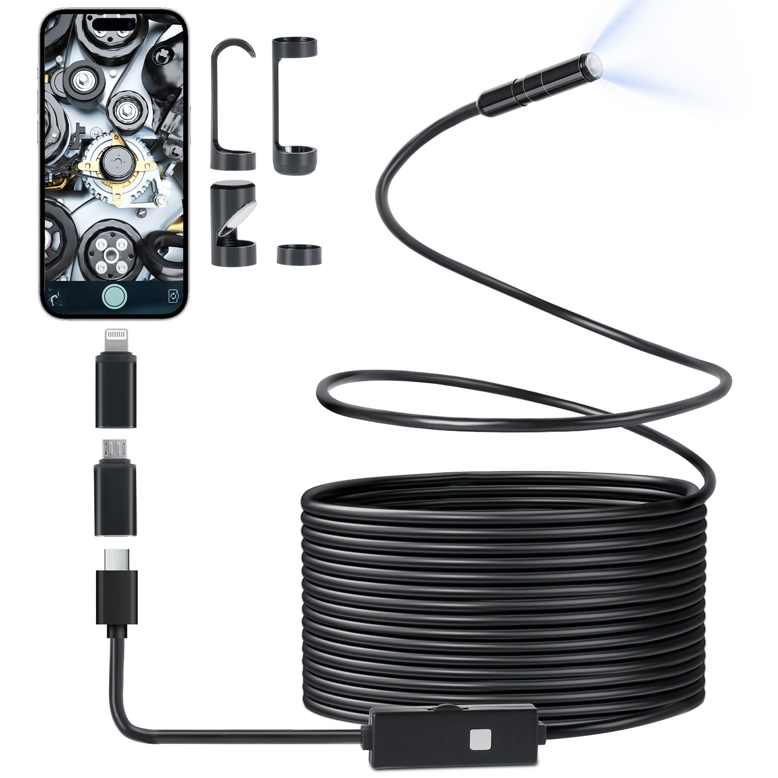 Romon 8.2 mm Industrial Endoscope 10800P HD Endoscope Inspection Camera IP67 Waterproof IP67 Digital Inspection Camera with 8 LED Lights for Smartphone