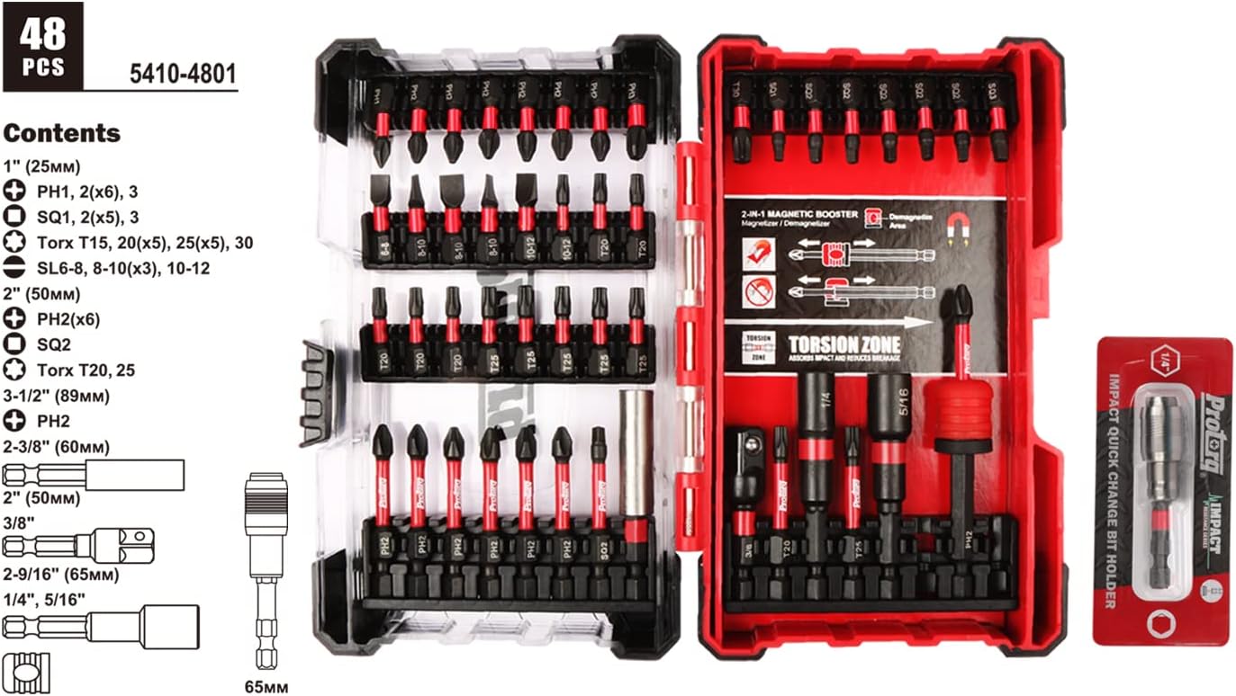 Protorq Impact Drive Bit with Quick change bit holder, Christmas Gift, holiday gift, 48 pieces