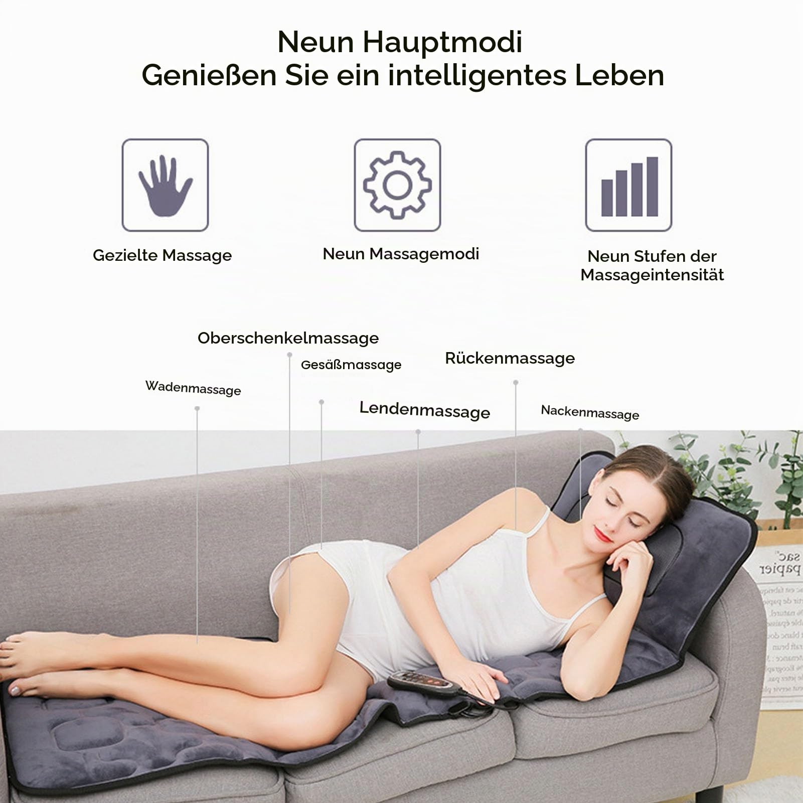 Fabater Ganzkörpermassagematte Massagesitzkissen mit Wärme, 10 Vibrationsmotoren und 9 Massagemodi, Massagegerät für Nacken, Rücken, Oberschenkel, Beine, Geschenke für Papa, Mama