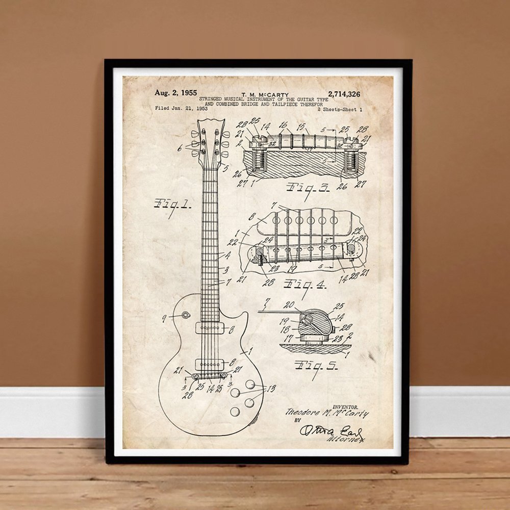 Amazon.co.jp: Gibson Les Paulギターポスター1955特許アート印刷 24