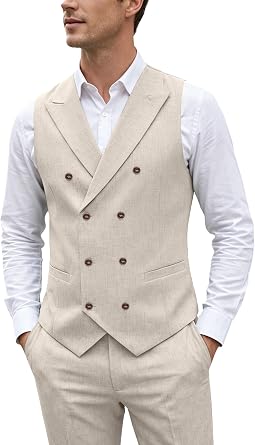 Mens Linen Suits 2 Piece Lightweight Vest Pants Men Summer Tuxedo | Mens Linen Suit, Slim Fit 2 Piece Suits, Peak Lapel Summer Vest Pants, Men Lightweight Suits for Wedding Prom Party Tuxedos