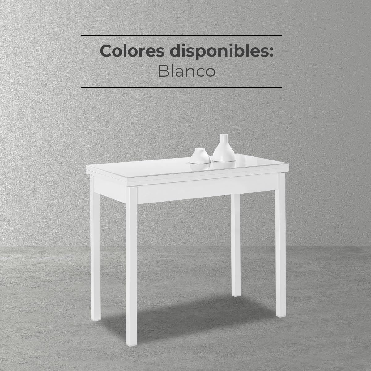 Mesa de Cocina Extensible de Libro sin cajón - 80x40 cm (80x80 cm) - Estructura y Tapa Interior Color Blanca - Tapa Superior Cristal Color Rojo