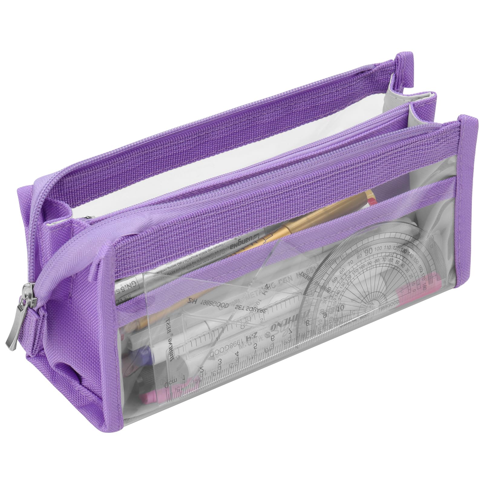 hoinya Large Capacity Pencil Case, 6 Compartments Transparent Pencil Pouch