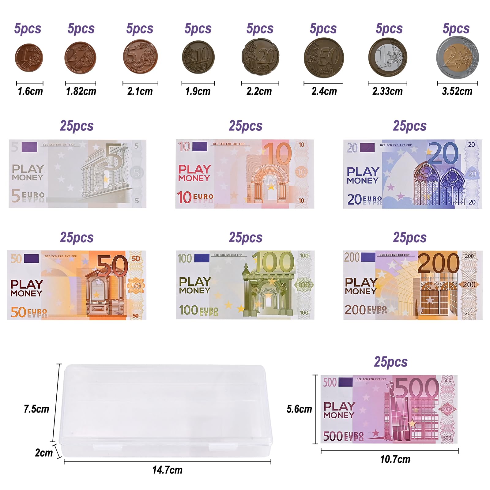 GOLDGE 215 Toy Money for Kids, Fake Banknotes 5, 10, 20, 50, 100, 200 and 500 Toy Banknotes as Learning Materials for Children Cash Register Child Role Play — view 2