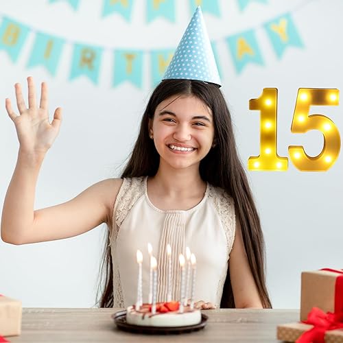 Miniatura 4 de Decoraciones de 15 cumpleaños para niñas y niños, 15 números iluminados para decoraciones de quinceañera, Número 15 decoración para quinceañera,