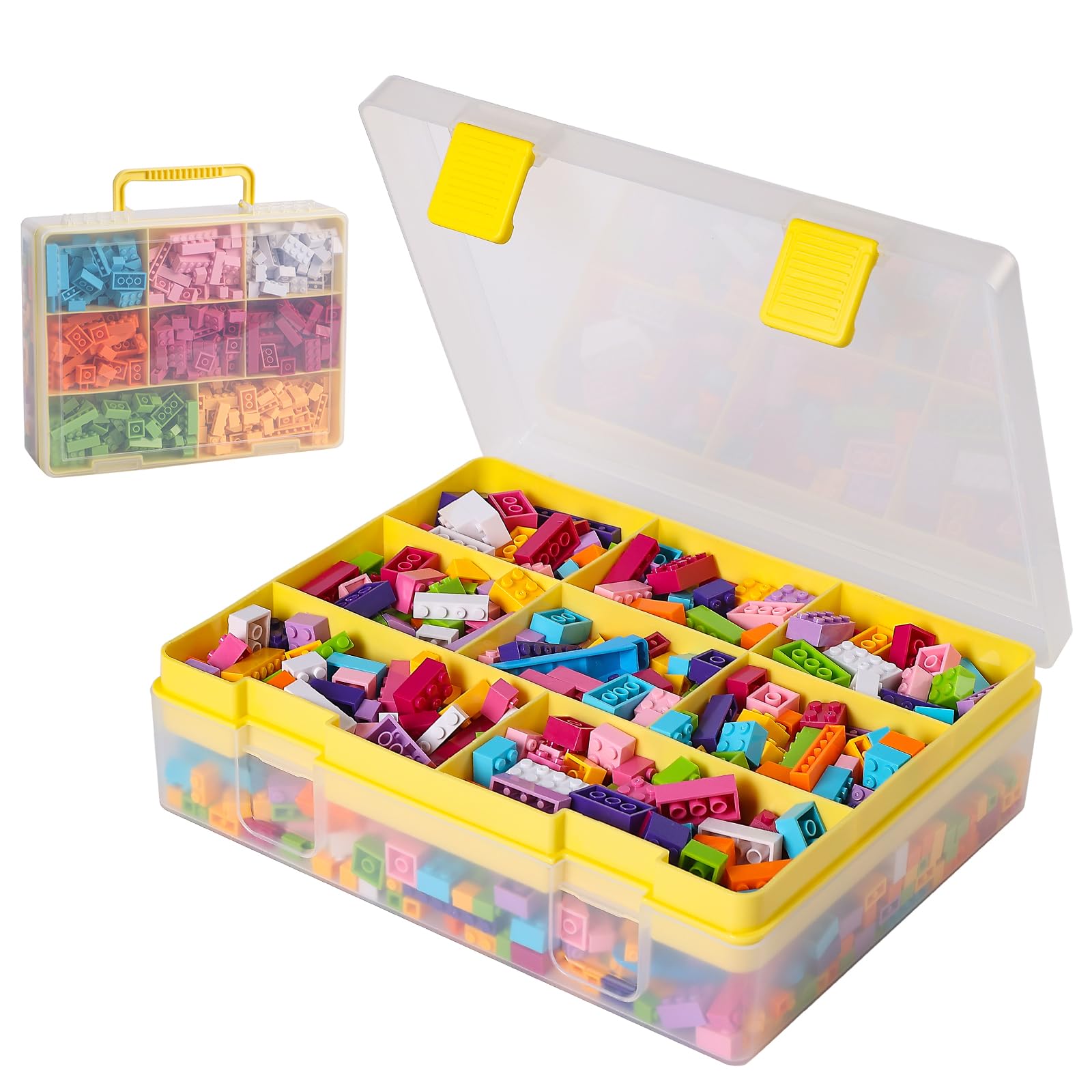 Toy Storage Organizer for Lego Stackable Organizer Bins Portable Organizer Containers Storage Box Plastic Case for Bead Bracelet Making DIY Jewelry Nail Charms (Yellow)